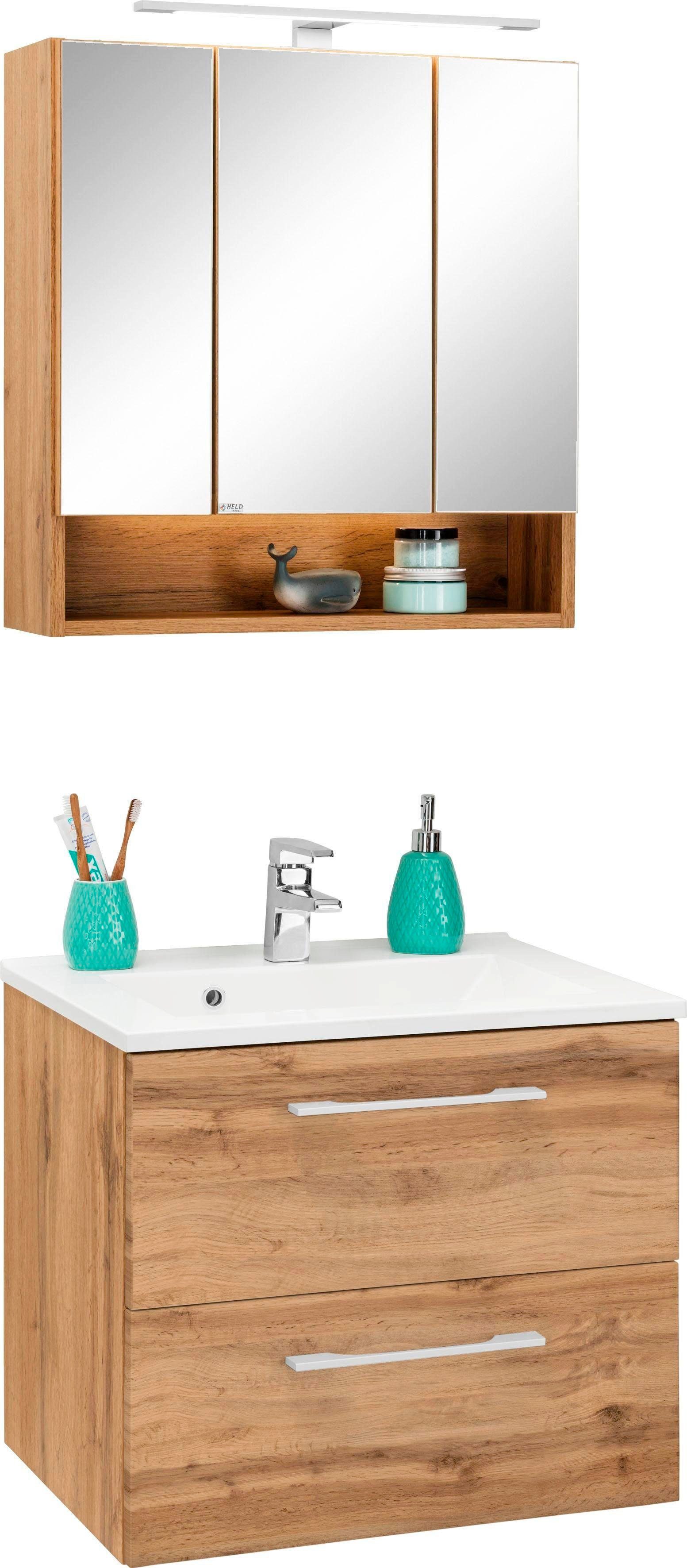 welltime Badmöbel-Set Soria, (2-St), Waschtisch Breite 60 cm, Spiegelschrank