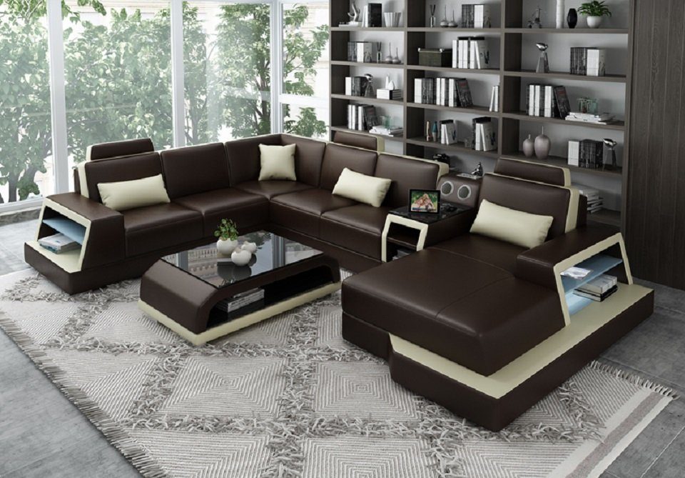 JVmoebel Ecksofa, U Form Sofa Couch Polster Garnitur Wohnlandschaft Design Ecksofa Braun/Beige