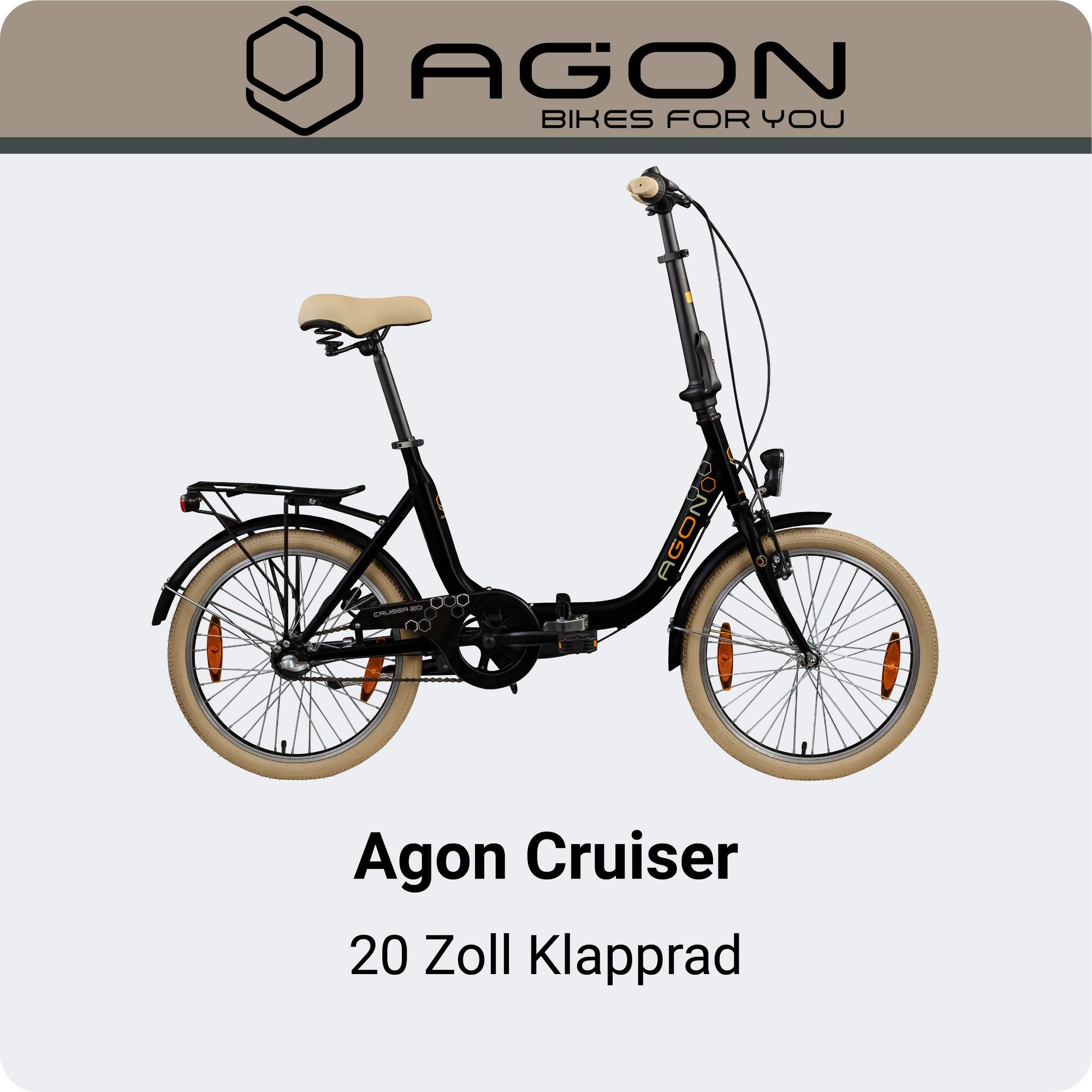 agon® Faltrad Cruiser, 3 Gang, Nabenschaltung, Faltrad Klappfahrrad Gepäckträger Beleuchtung Fahrrad 3-Gang