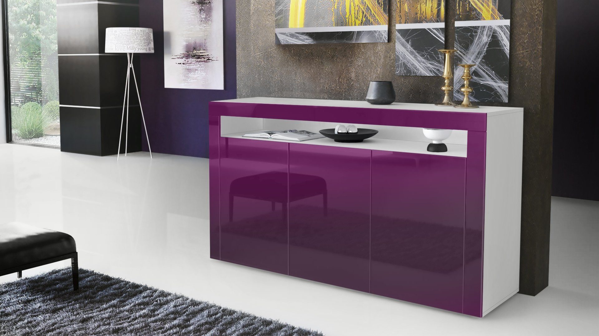 Vladon Sideboard Valencia (Sideboard, mit 3 Türen und 1 offenem Fach), Weiß günstig online kaufen