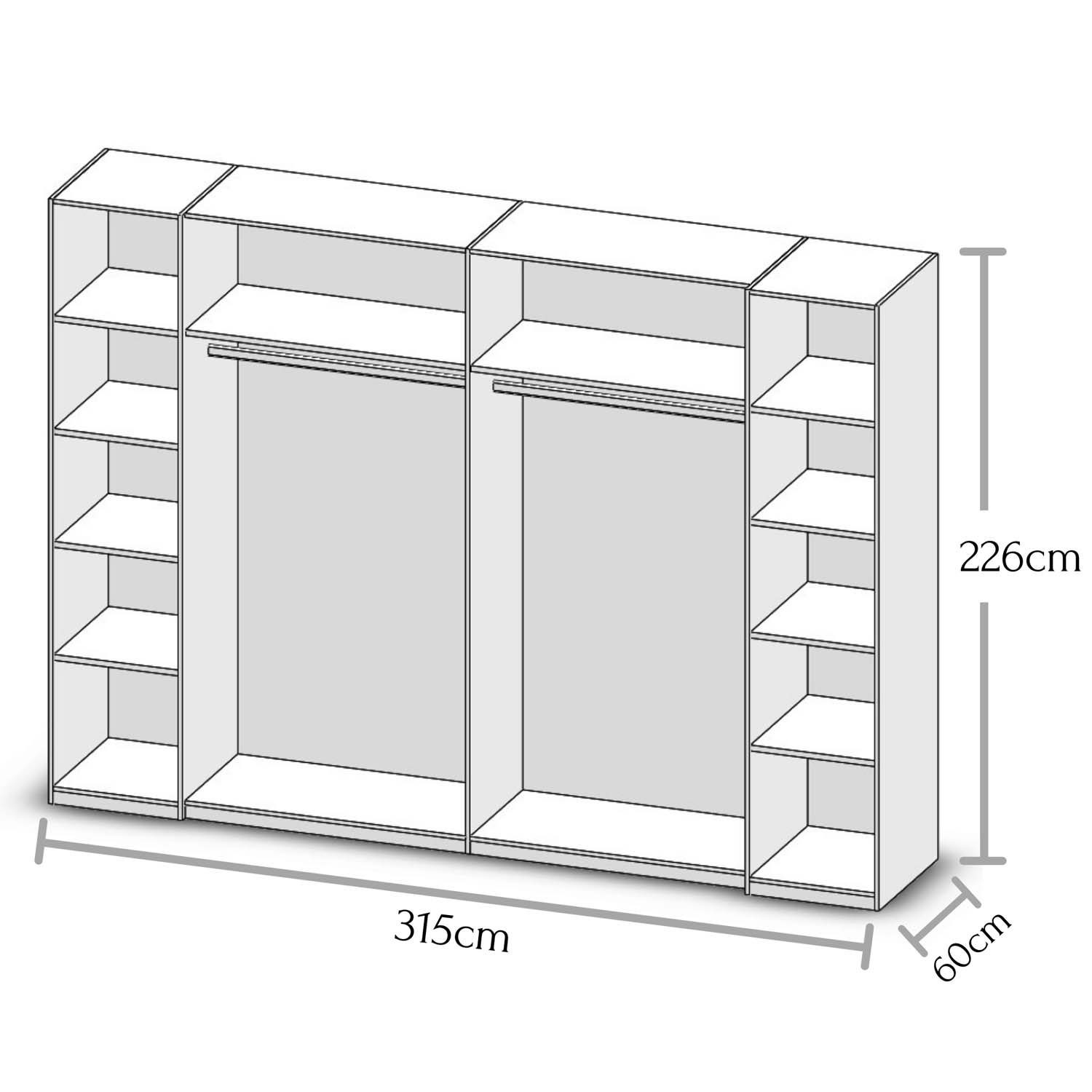 möbelando Kleiderschrank Ketty 315 x 225 x 61 cm (B/H/T)