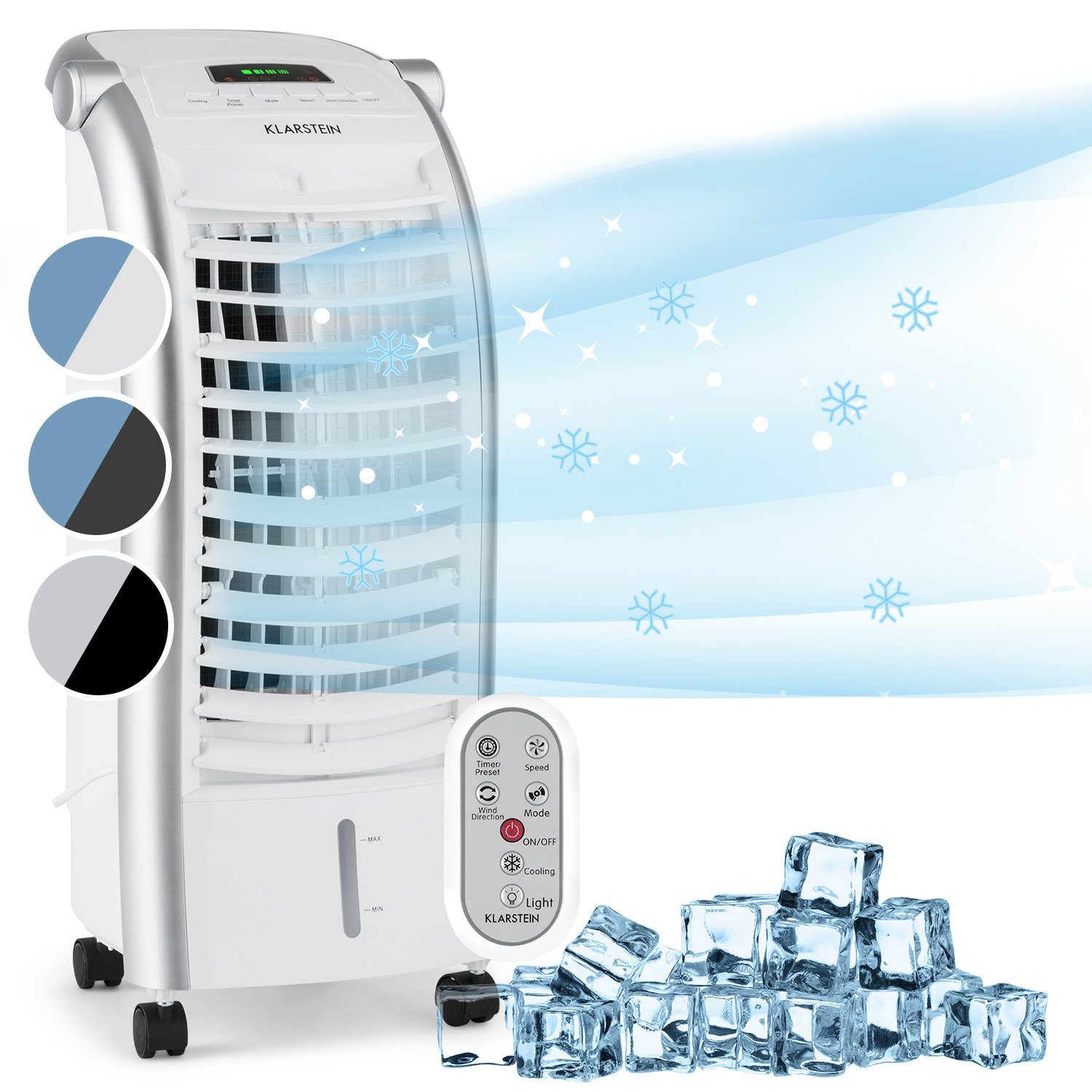 Klarstein Ventilatorkombigerät & Klimagerät Wasserkühlung Luftkühler Ventilator mit Luftbefeuchter, Weiß Abluftschlauch Eis ohne Maxfresh mobil