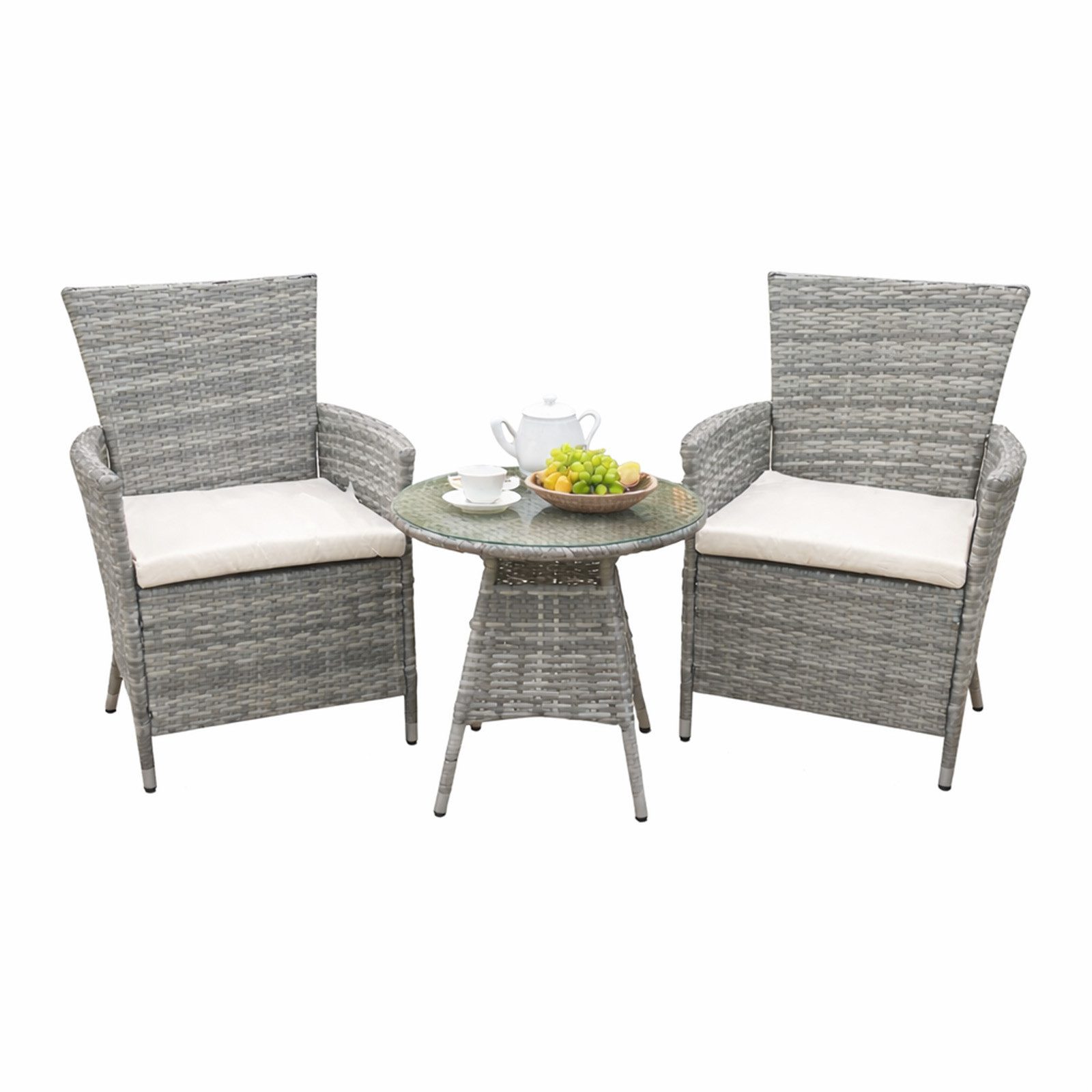 HTI-Living Garten-Essgruppe Outdoor Möbel mit Sitzkissen und Glasplatte, (Set, 3-tlg., 2 Gartenstühle 1 Gartentisch), Gartenmöbel Terrassenmöbel