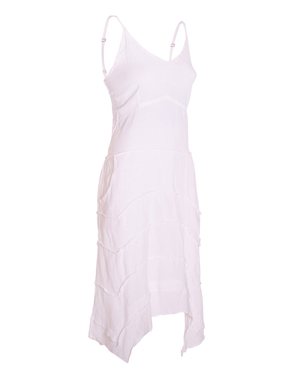 Vishes Sommerkleid Damen Träger Patchwork Zipfelsaum Baumwolle Gewebt Alternative Mode, Boho, Hippie, Ethno, Festival