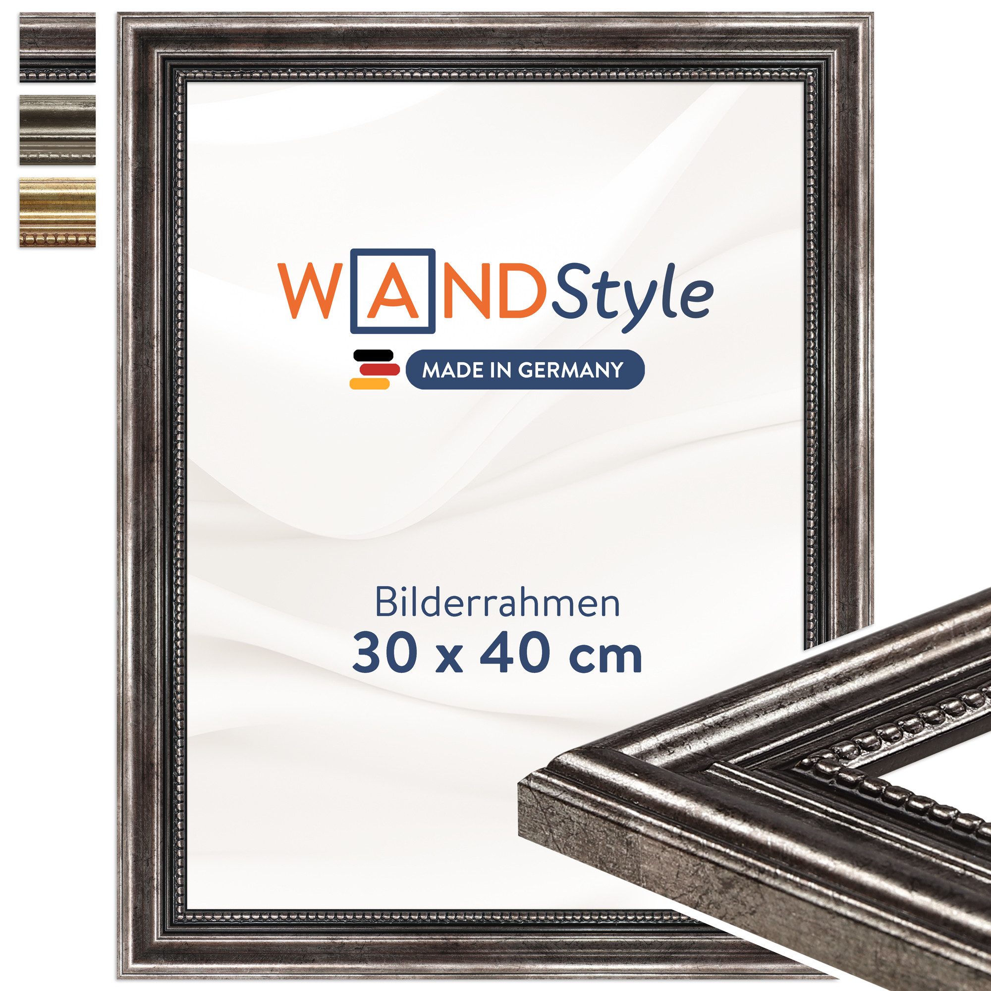 WANDStyle Einzelrahmen H450, Vintage Bilderrahmen Metall-Optik 30x40 cm, Bilderrahmen 30x40 Holz