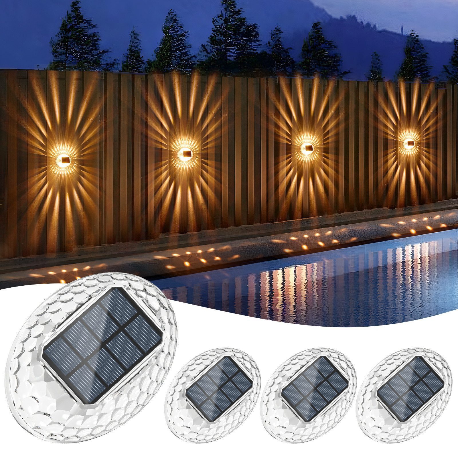 Quntis LED Solarleuchte 4 Stück Aussen Bodenbeleuchtung outdoor IP65 solarleuchten für außen, Warmweiß, Tageslichtweiß, Warmweiß/Kaltweiß/Blau Gartenleuchte für Garten, Terrasse,Weg