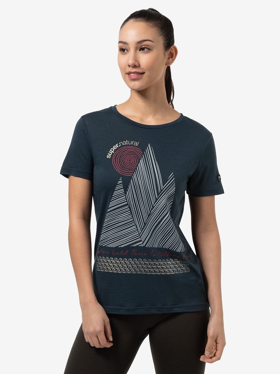 SUPER.NATURAL T-Shirt für Damen, Merino ETRETAT CLIFFS Berg Motiv, aktiv
