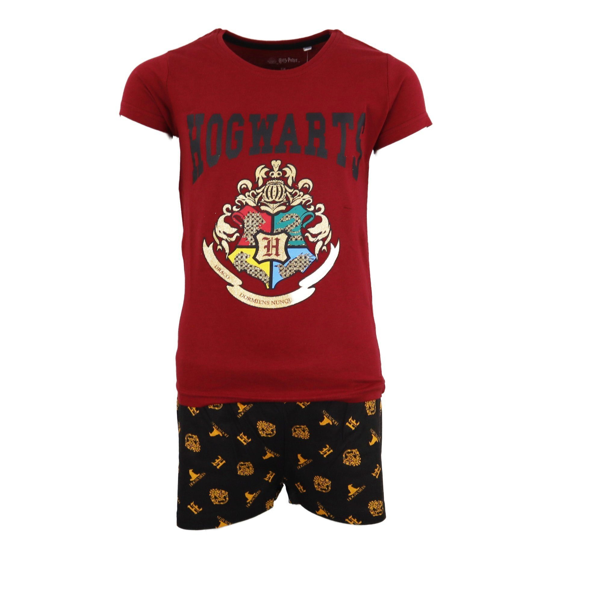 Harry Potter Schlafanzug Hogwarts Scool Mädchen kurzarm Pyjama Gr. 134 bis 164, 100% Baumwolle Rot