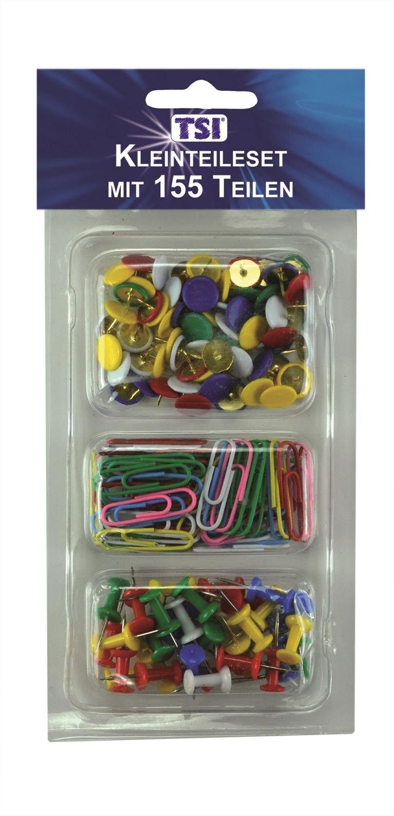 TSI Schreibwaren Heftzwecke 155tlg. Kleinteilebox / 60 Büroklammern, 60 Reissnägel und 35 Pinnwand