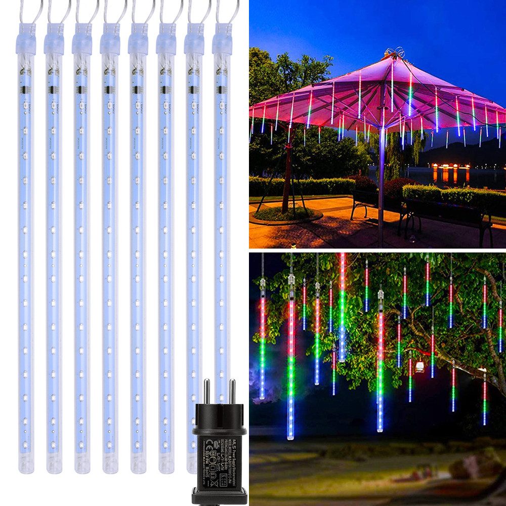 Jibenhome LED-Lichtervorhang Weihnachtsbeleuchtung Meteorschauerlichter Fallende LED Lichterkette, Doppelseitige LED, 8 Tube-192/288LEDs