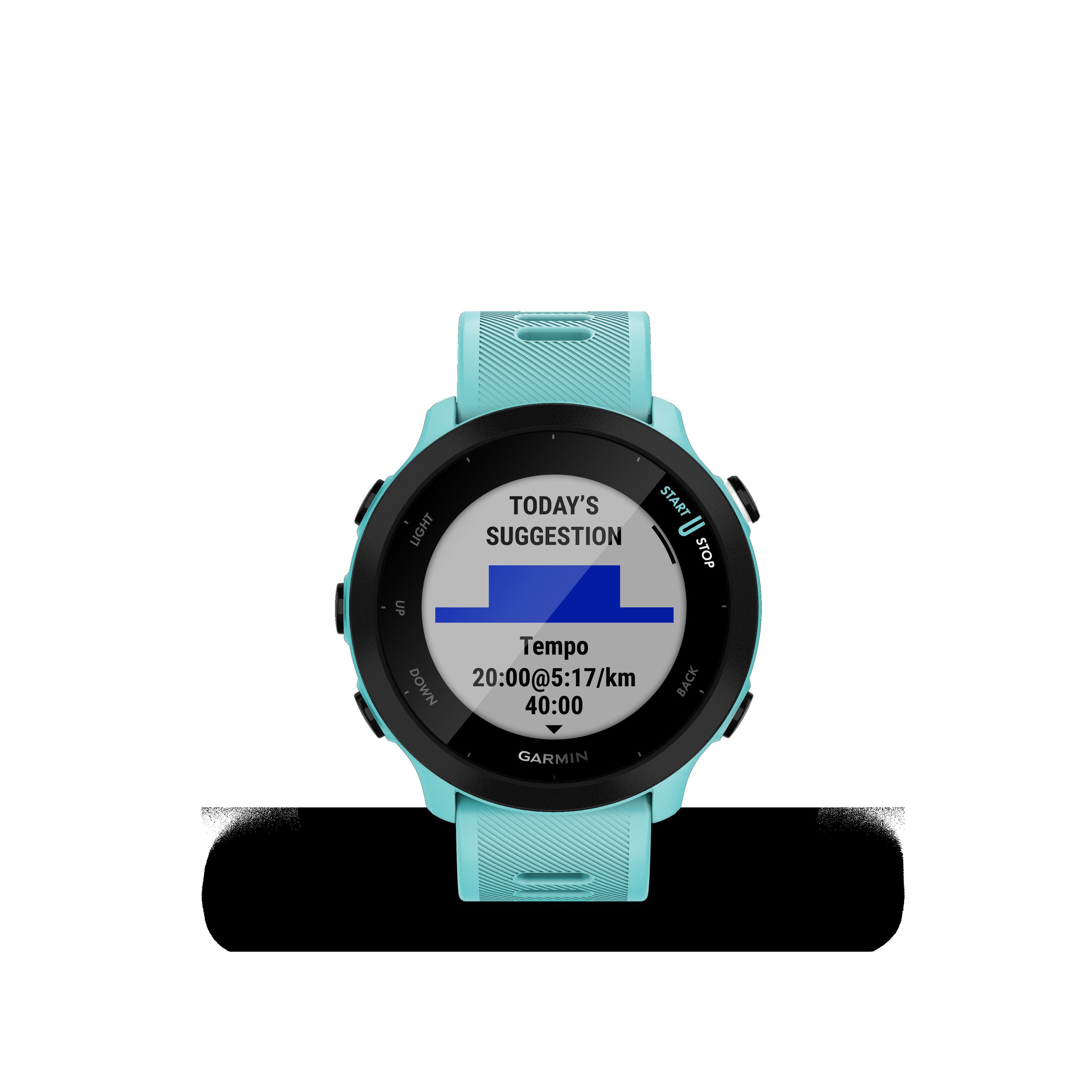 Garmin FORERUNNER 55 Multisport- cm/1,04 Garmin), Zoll, türkis Smartwatch (2,64 GPS-Laufuhr türkis/schwarz 