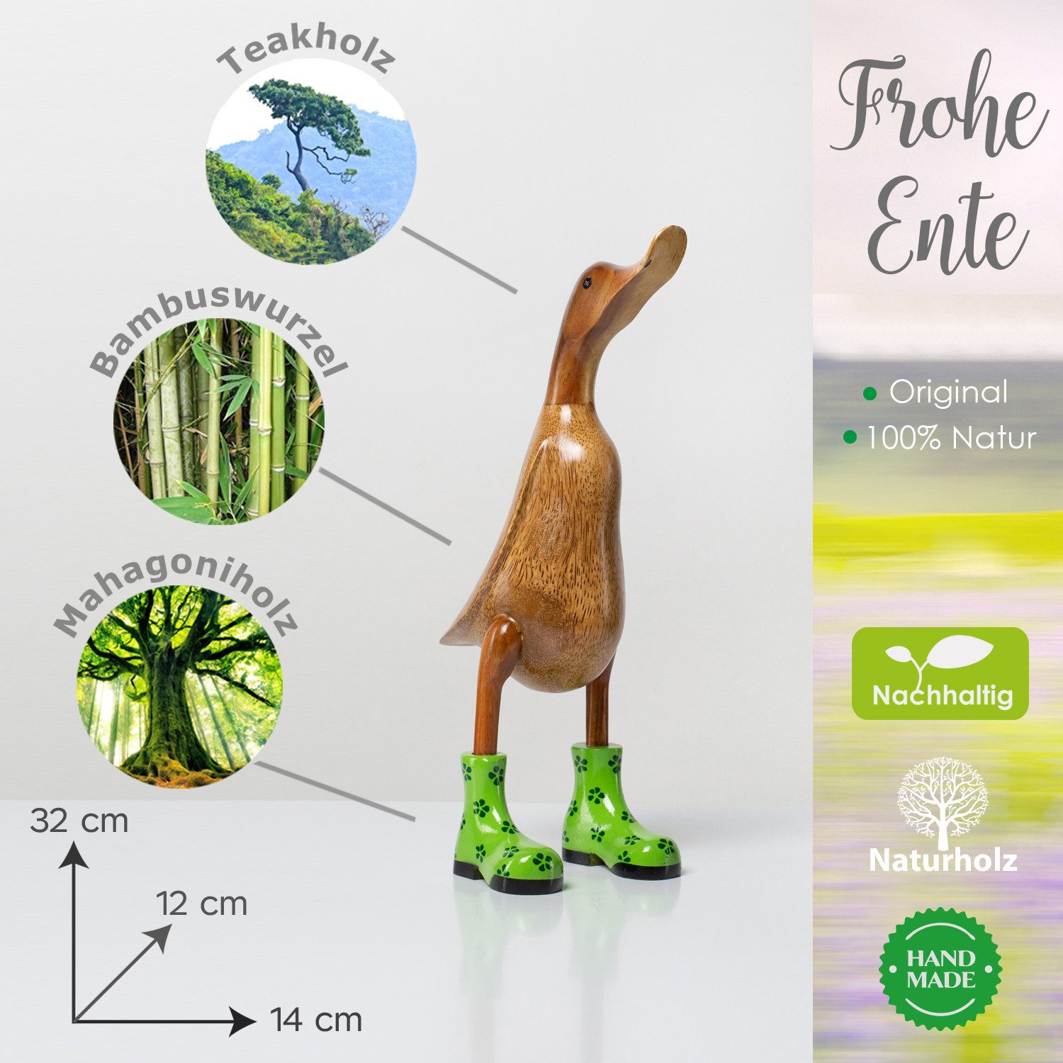Rikmani Dekofigur Holzfigur Ente Stiefel - günstig online kaufen