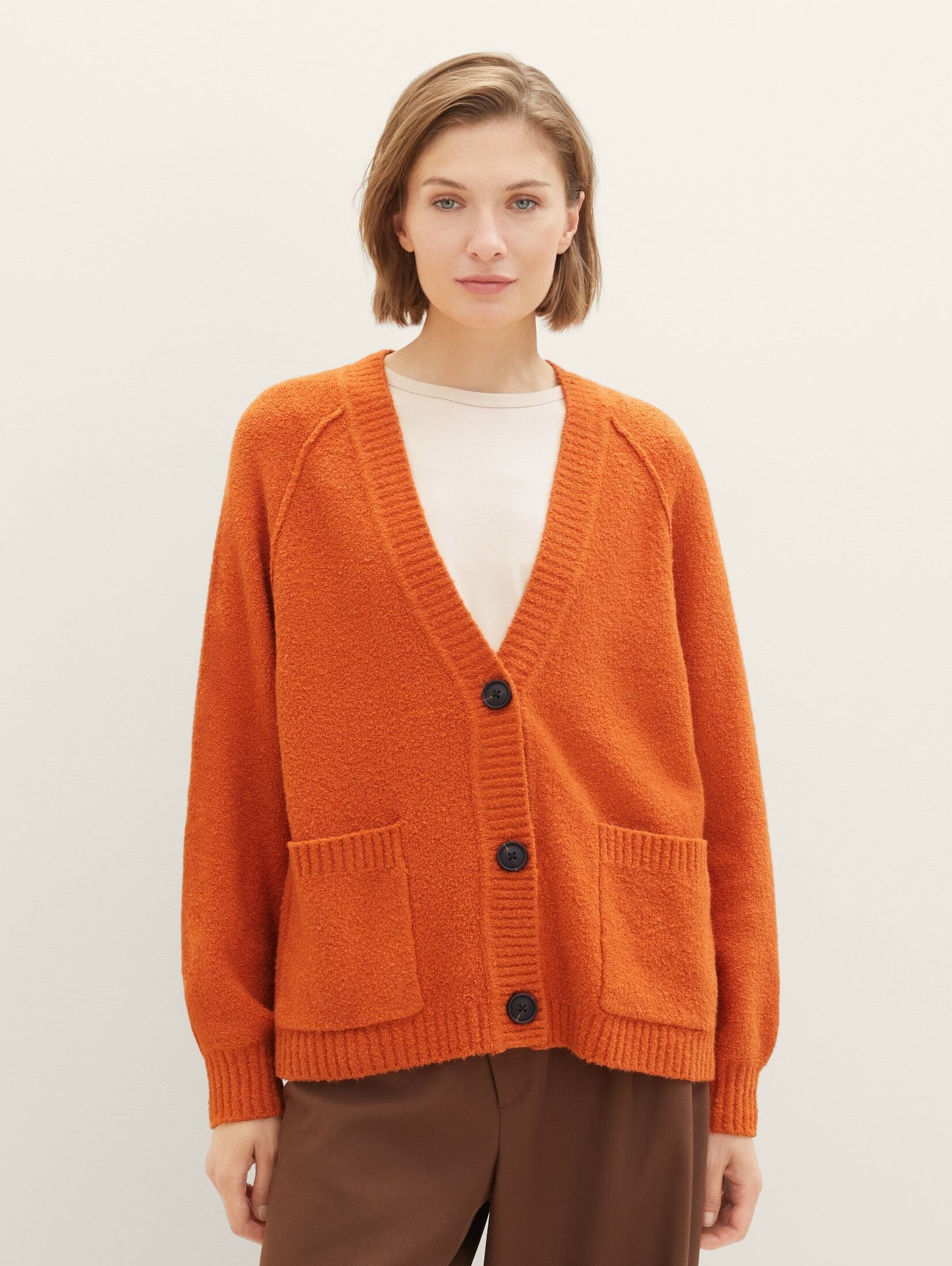 TOM TAILOR Strickjacke Strickjacke gold flame orange