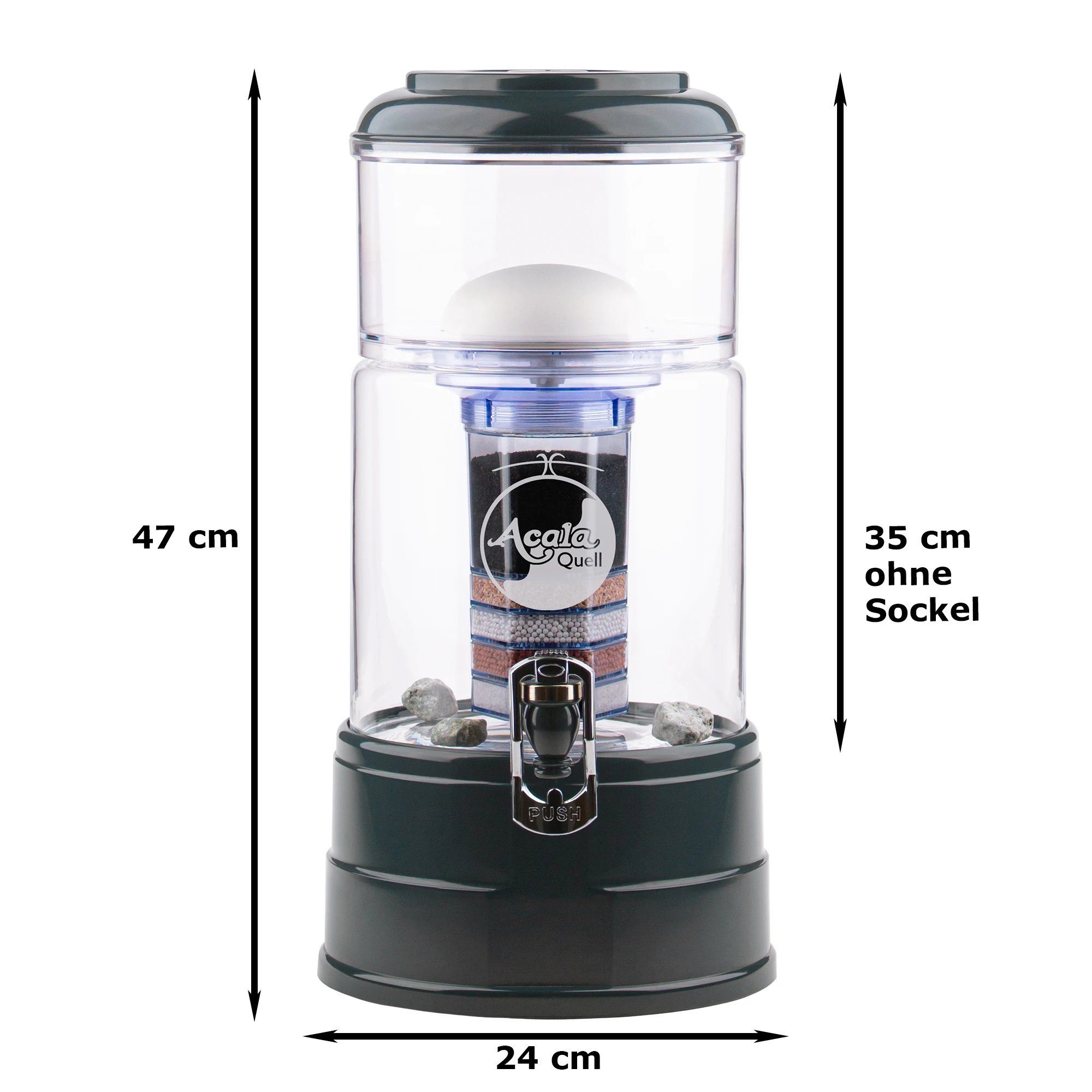 AcalaQuell Wasserfilter Standfilter Mini - mit handgefertigtem Glasbehälter (5Liter), ideal für Singles und Paare