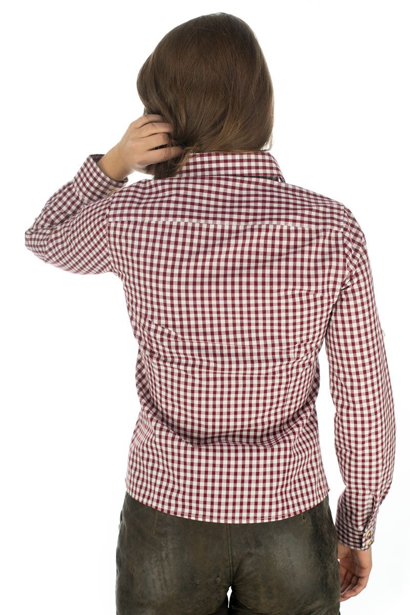 OS Trachten Trachtenbluse Qorru Taillierte Langarmbluse mit Hirsch-Stickerei auf der Brust