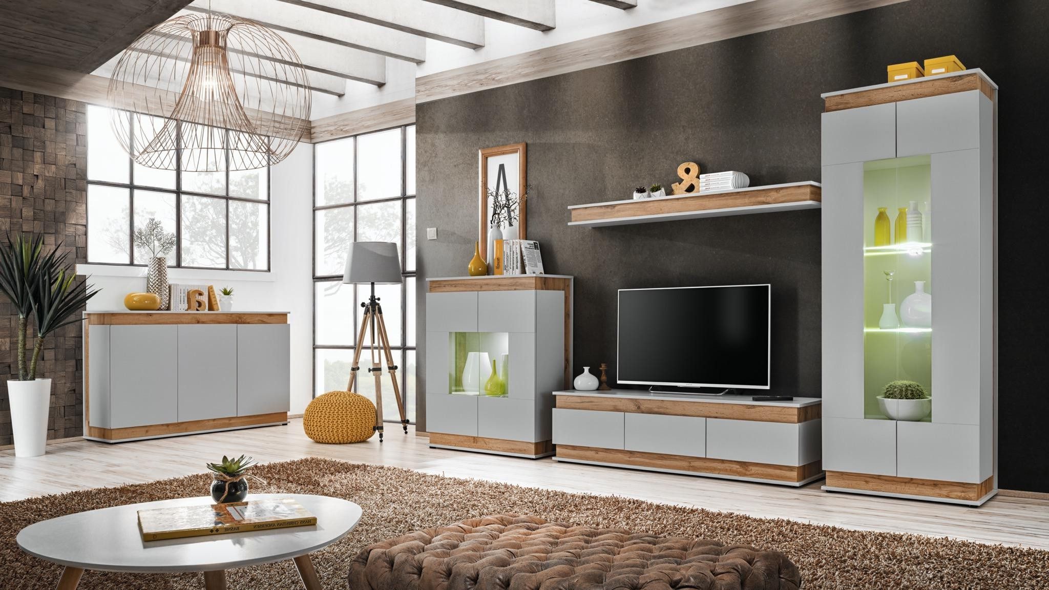 Xlmoebel Wohnwand 5-teiliges Wohnzimmer Set aus Holz mit TV-Ständer und Vitrine, (5-St), Made in Europa