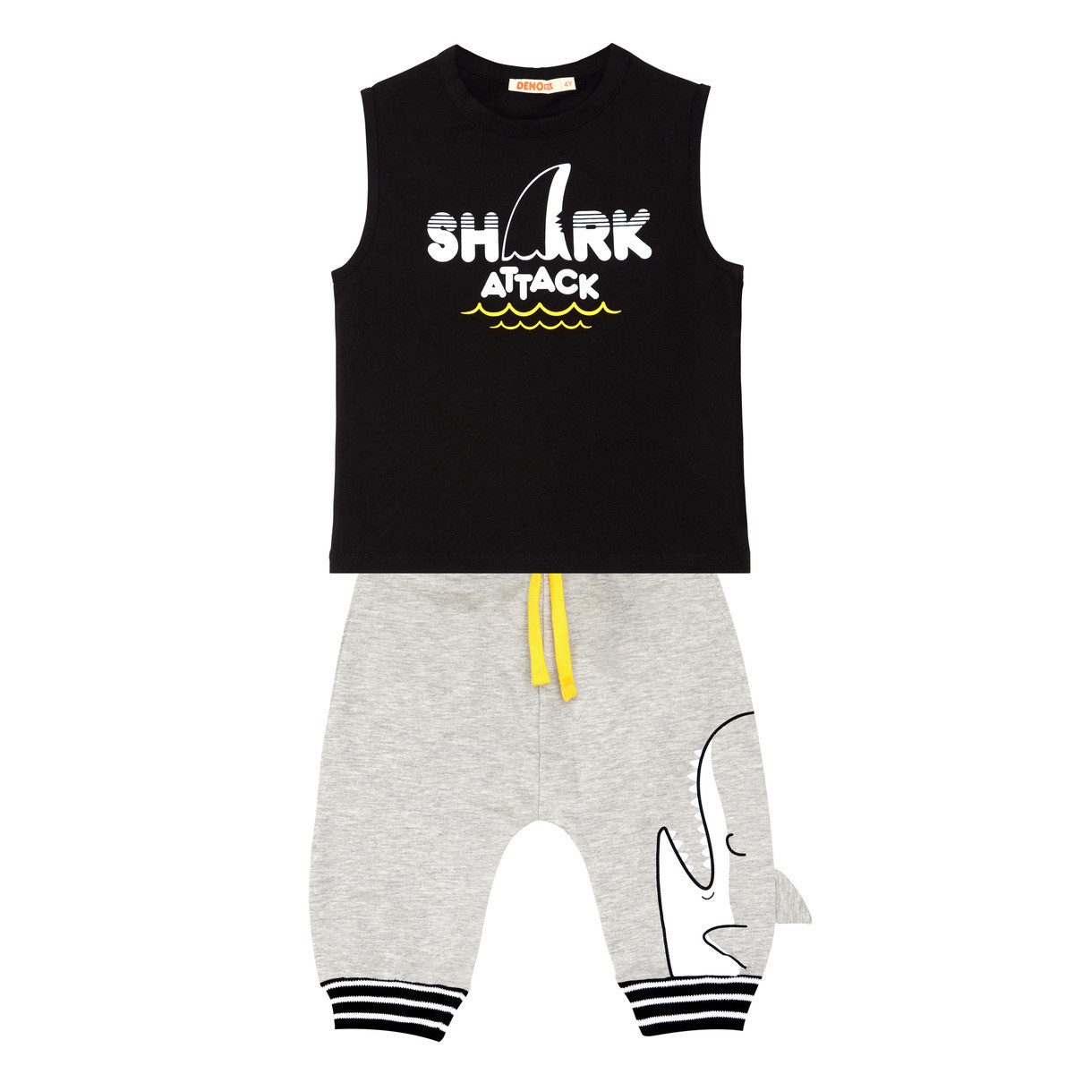 Denokids T-Shirt Shark Attack Jungen (1-tlg) Outfit-Set, Bekleidungsset, Kombi-Set, 2er-Set, Mini Set