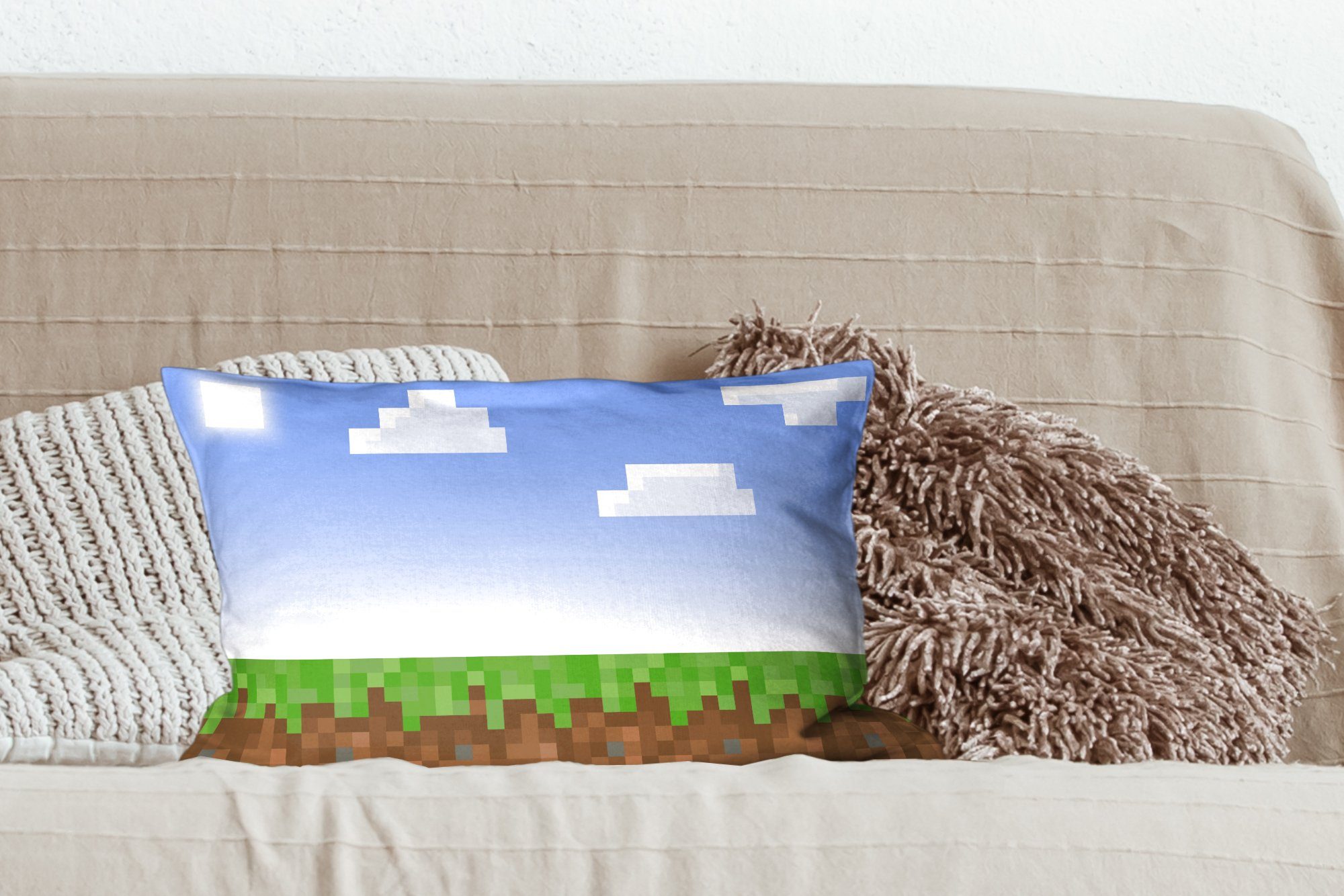 - Dekokissen MuchoWow Zierkissen, Schlafzimmer Füllung, Dekoration, Spiele Dekokissen - - Wohzimmer mit Spiele Gras, Pixel