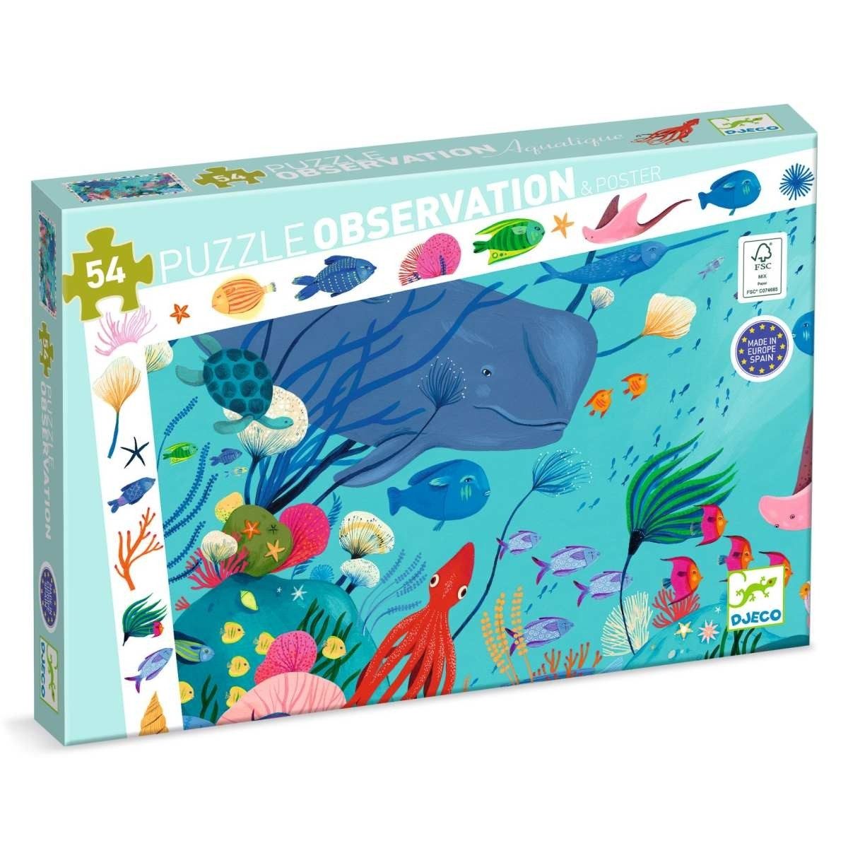DJECO Puzzle Wimmelbild Unterwasserwelt 54 Teile ab 4 Kinderpuzzle für Kinder, 54 Puzzleteile, Kinderpuzzle