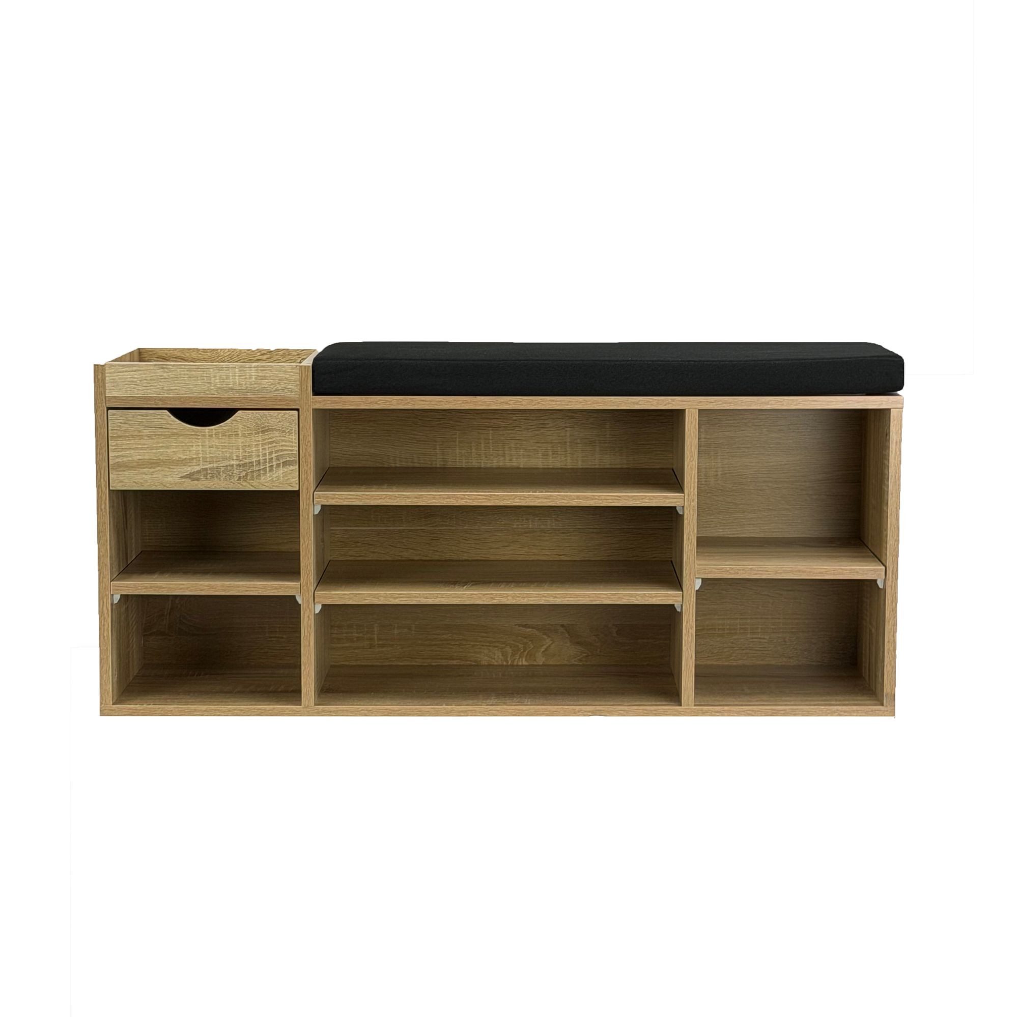 Wohnling Schuhbank WL7.768 Garderobenbank Sonoma 100cm Flurbank Sitzbank Schuhregal Flur (Ordnung und Sitzkomfort für deinen Eingangsbereich), Flexible Ablagen und Schublade clever kombiniert