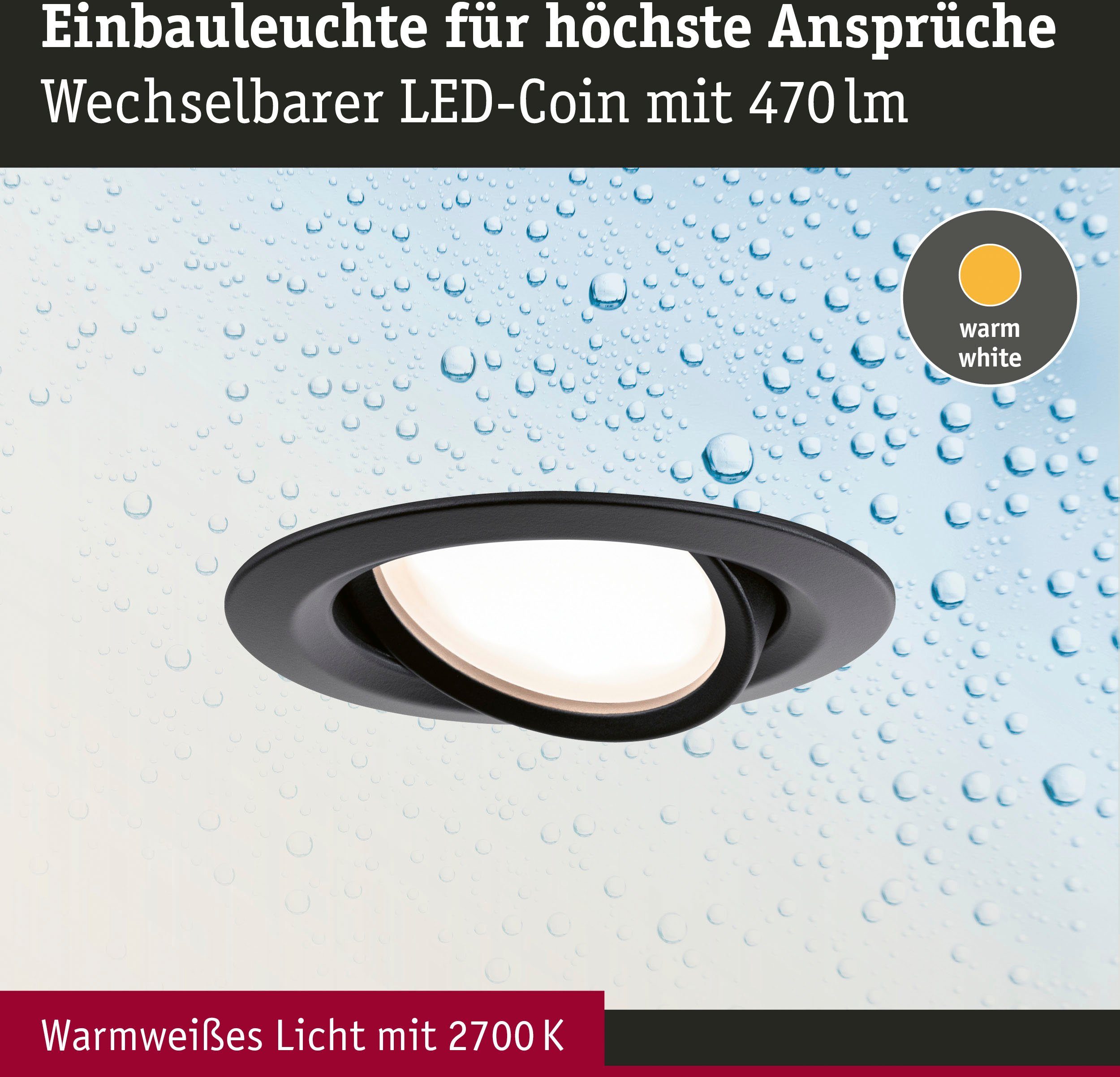 Höchste Beliebtheit 2024 Paulmann LED Schwarz Plus LED integriert, Einbauleuchte 2700K matt/Alu, 1x6W Warmweiß fest 470lm Nova