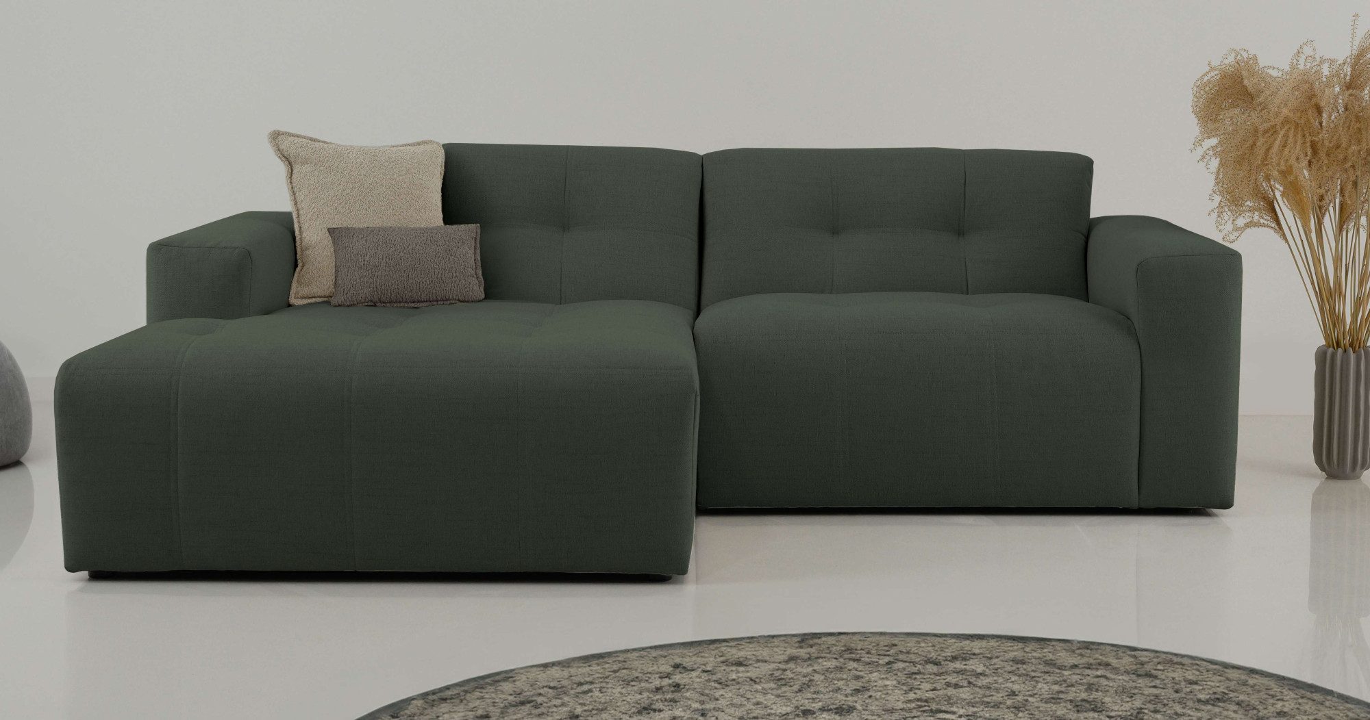 OTTO home Ecksofa Tapley, Breite 221 cm,Boucle, Struktur fein, mit Knopfsteppung, bodentief