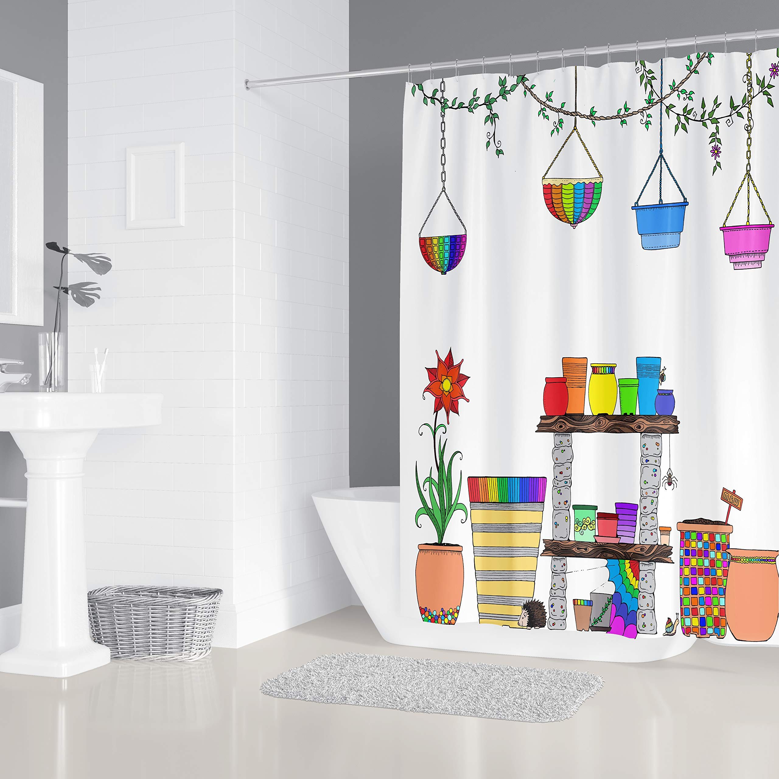 M&W DAS DESIGN Duschvorhang 180x200 Shower curtains Anti schimmel Waschbar Garten bunt – Bild 2 von 5