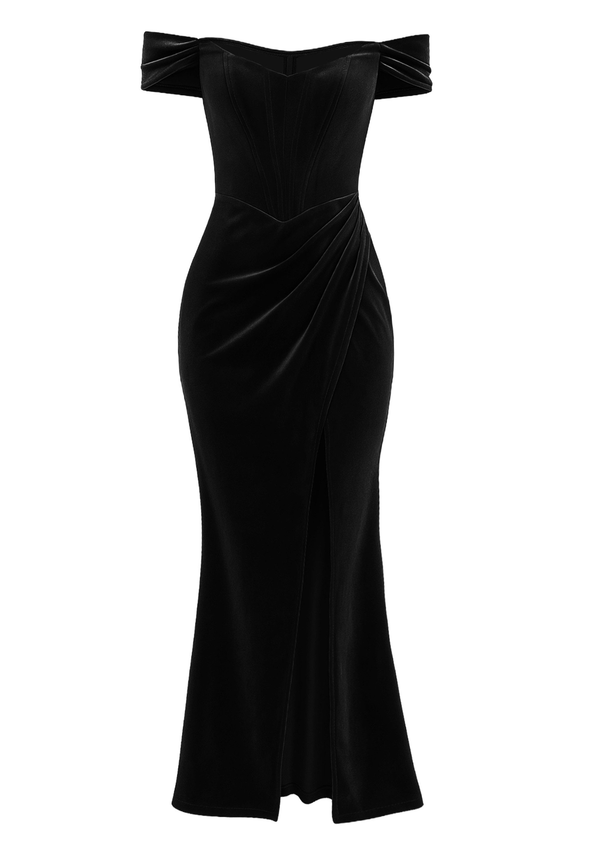 Goddiva Maxikleid Draped Shoulder Velvet Corset Maxi Dress langes Kleid, mi günstig online kaufen