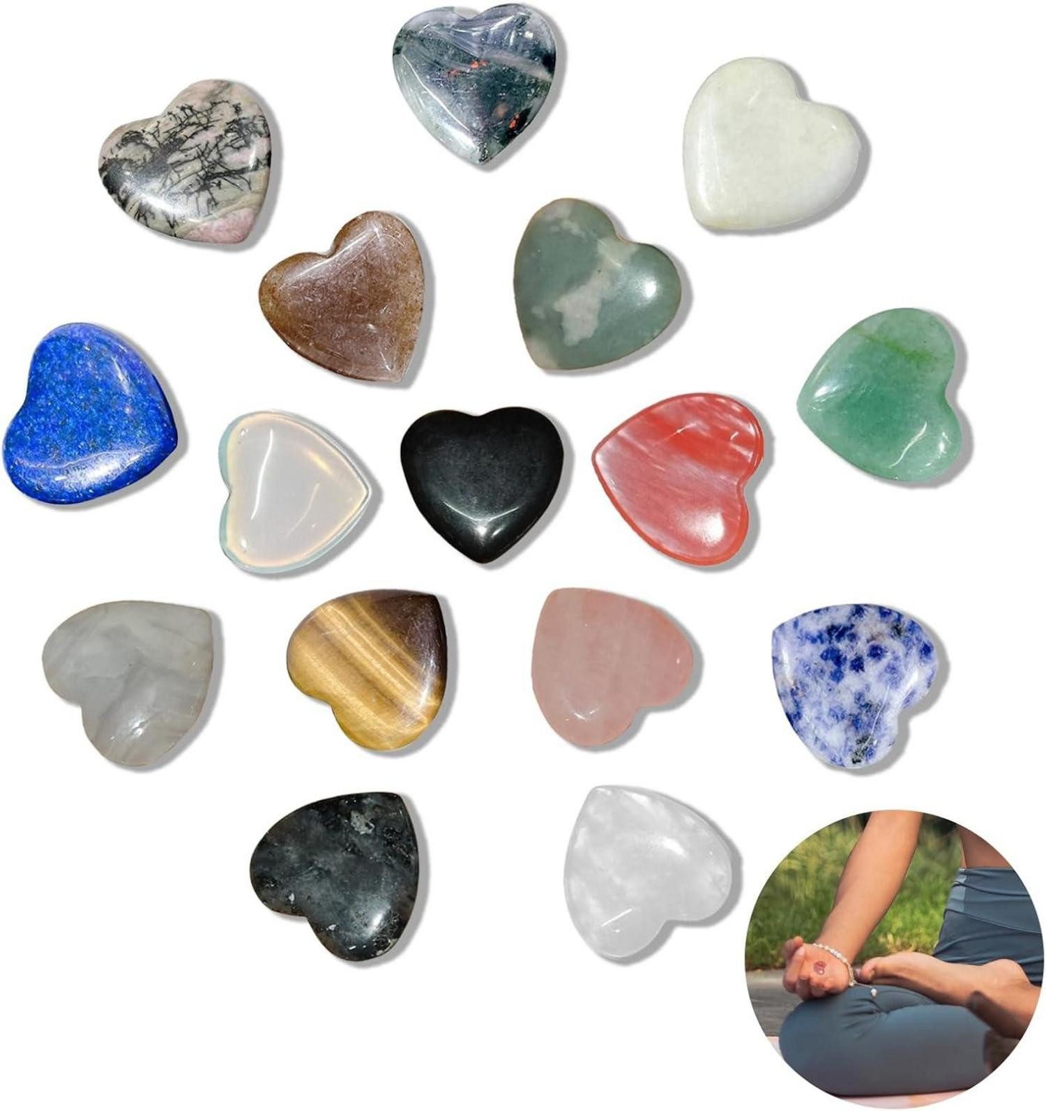 Edelstein 16 Stück Bunte Herz Stein Kristalle Edelsteine Heilsteine Meditation
