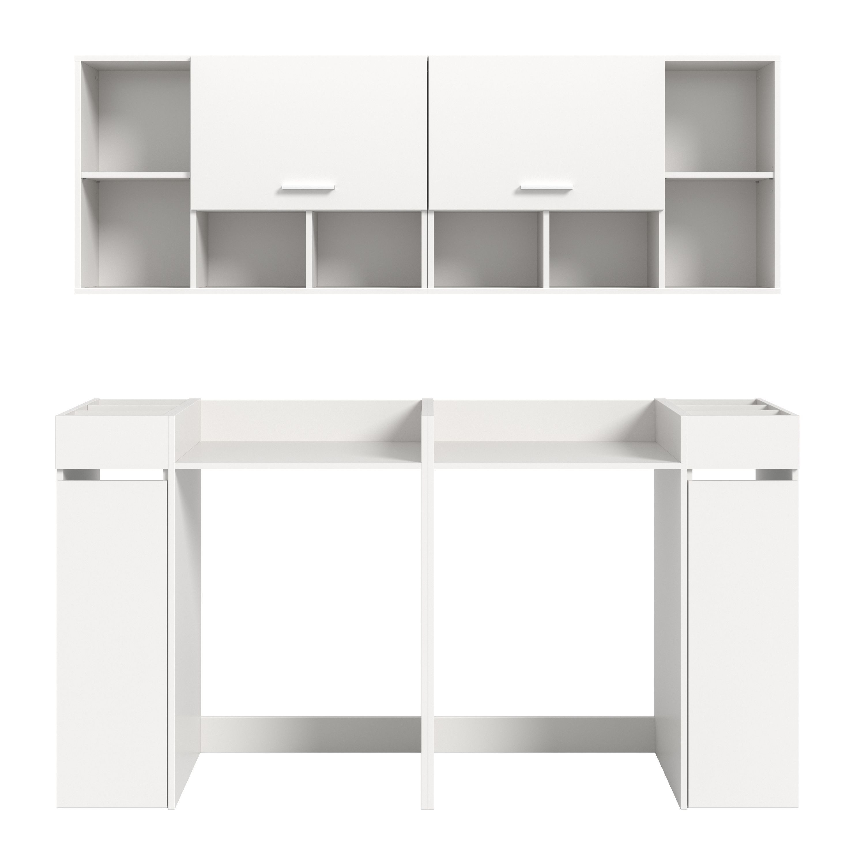 xonox.home Aufsatzschrank Free (6tlg. Set inkl. Anstellregal, Waschmaschinenumbau, Hängeschrank) weiß Nachbildung Melamin beschichtet modern 190x195x60 cm