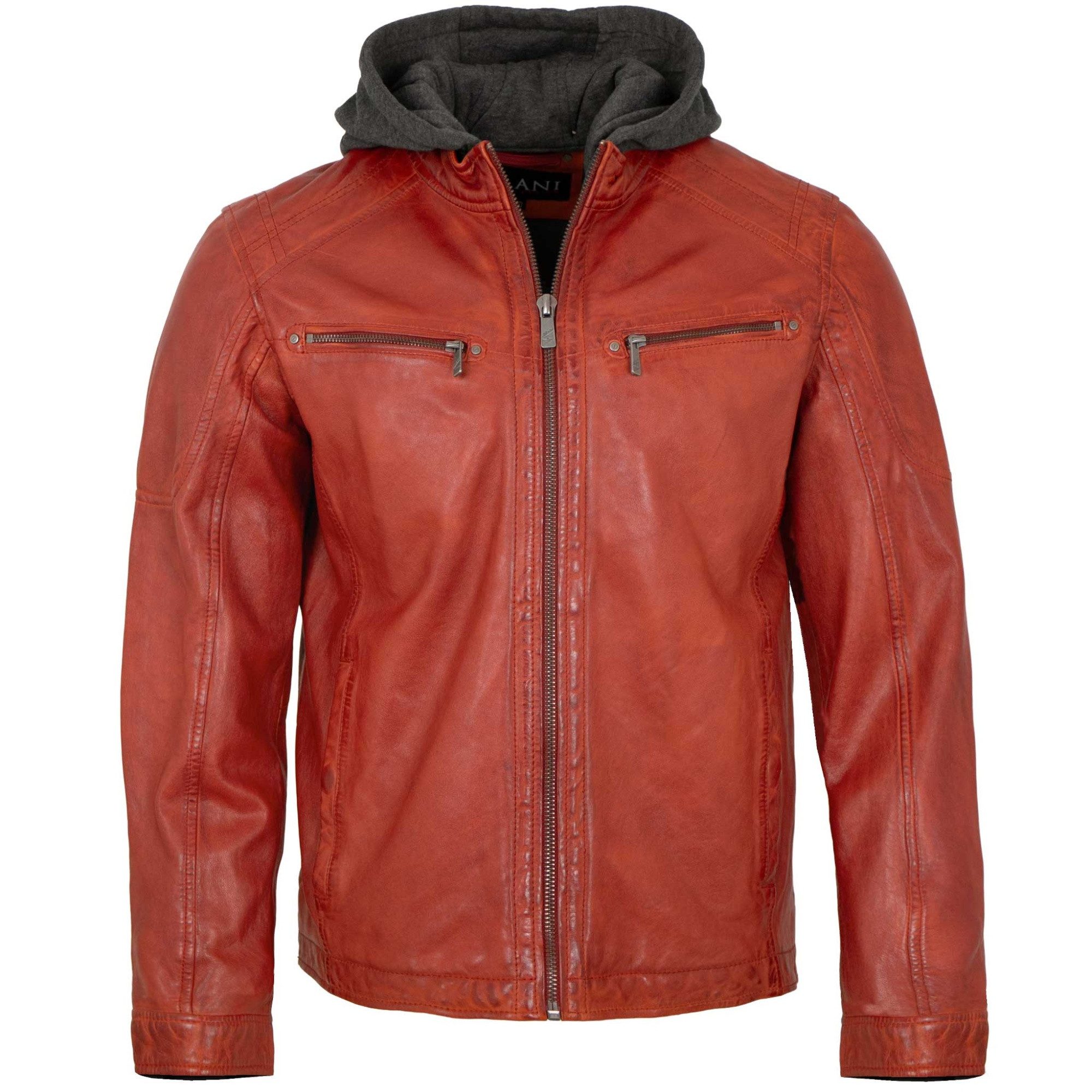 Jilani Lederjacke Ventura Jilani Collection - Herren Lederjacke Kapuze Lammnappa rot-orange