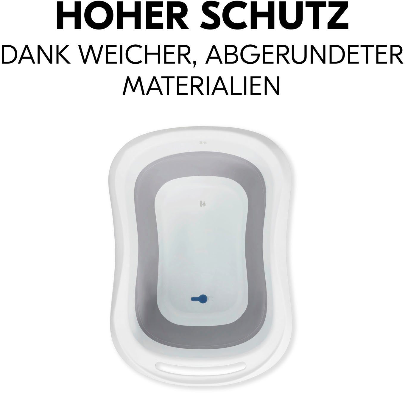 Hauck Babybadewanne Wash N Fold L, White/Stone, Faltbadewanne mit Wassertemperaturmessung am Ablaufstopfen