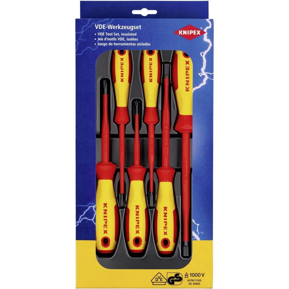 Knipex Schraubendreher VDE Schraubendreher-Set 6tlg. Schlitz/Kreuzschlitz 00 20 12 V02, Mehrkomponentengriff