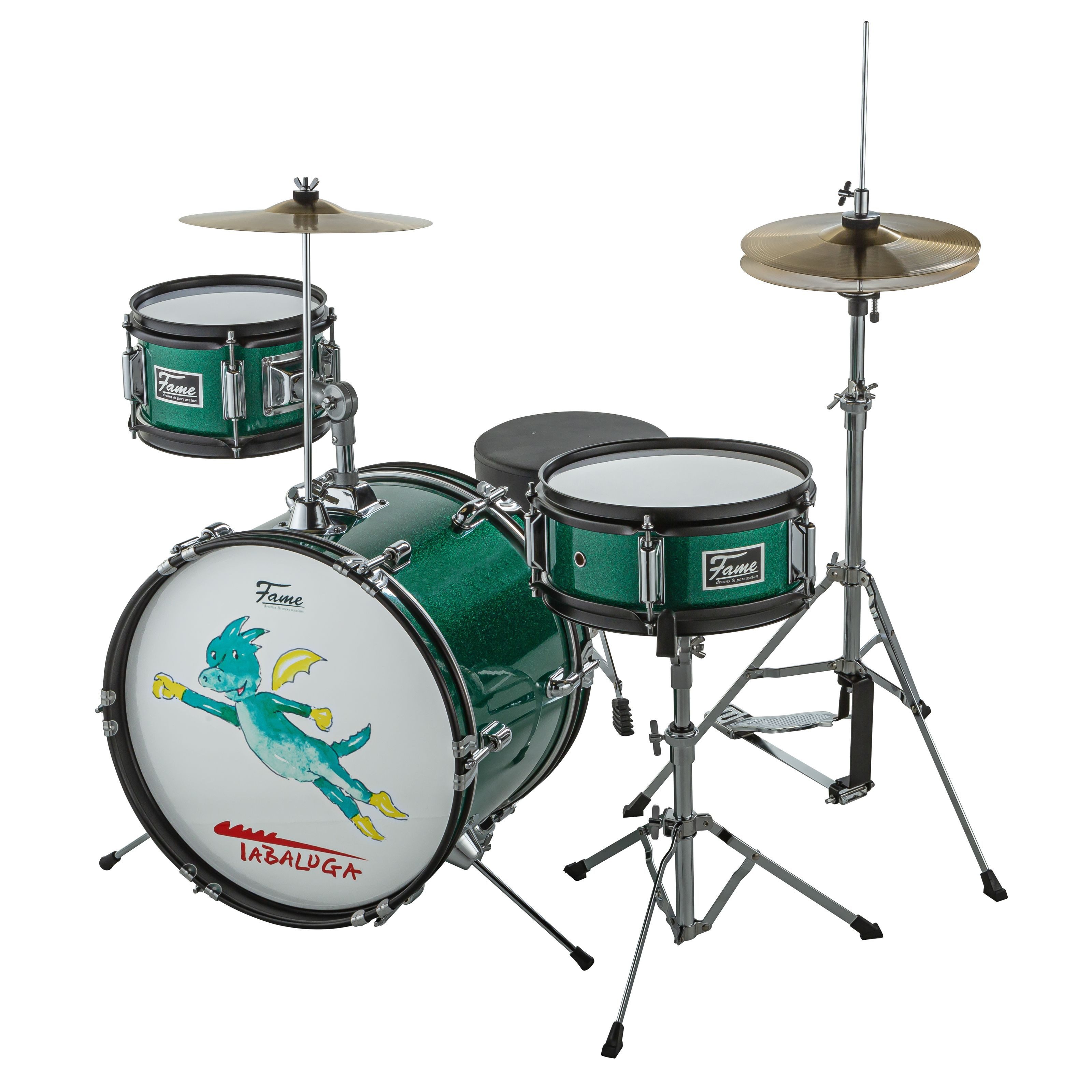 FAME Schlagzeug, Drums for Kids, Drumsets, 3 PC Junior Drumset Tabaluga Dark Green - Drumsets für Kinder