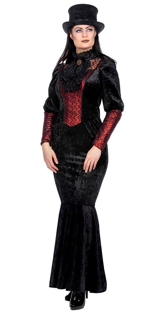 Karneval-Klamotten Vampir-Kostüm Damen Dracula Damenkostüm Gothic Kleid schwarz rot, Halloweenkostüm Frauenkostüm langes hochweriges Vampirkleid Karneval