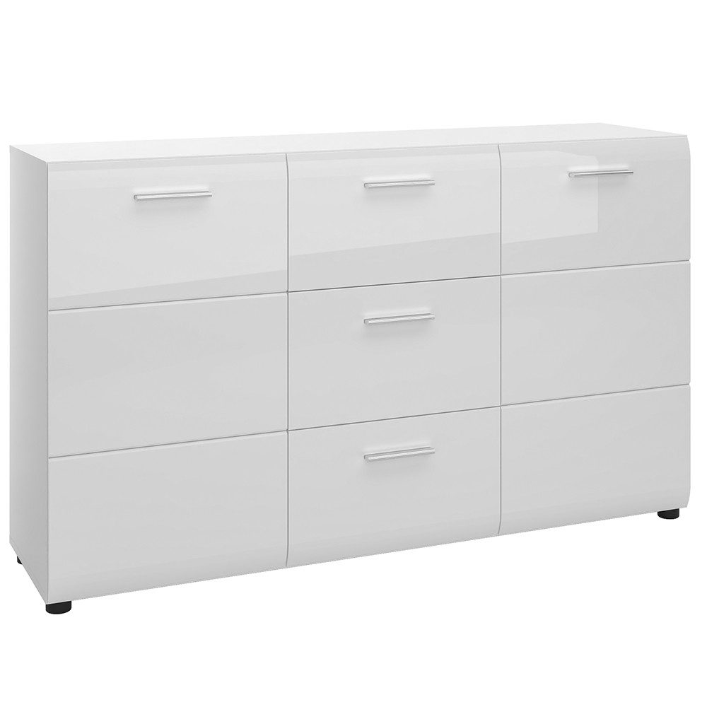 Lomadox Sideboard MALABO-129, Kommode Anrichte 144 cm in weiß Hochglanz