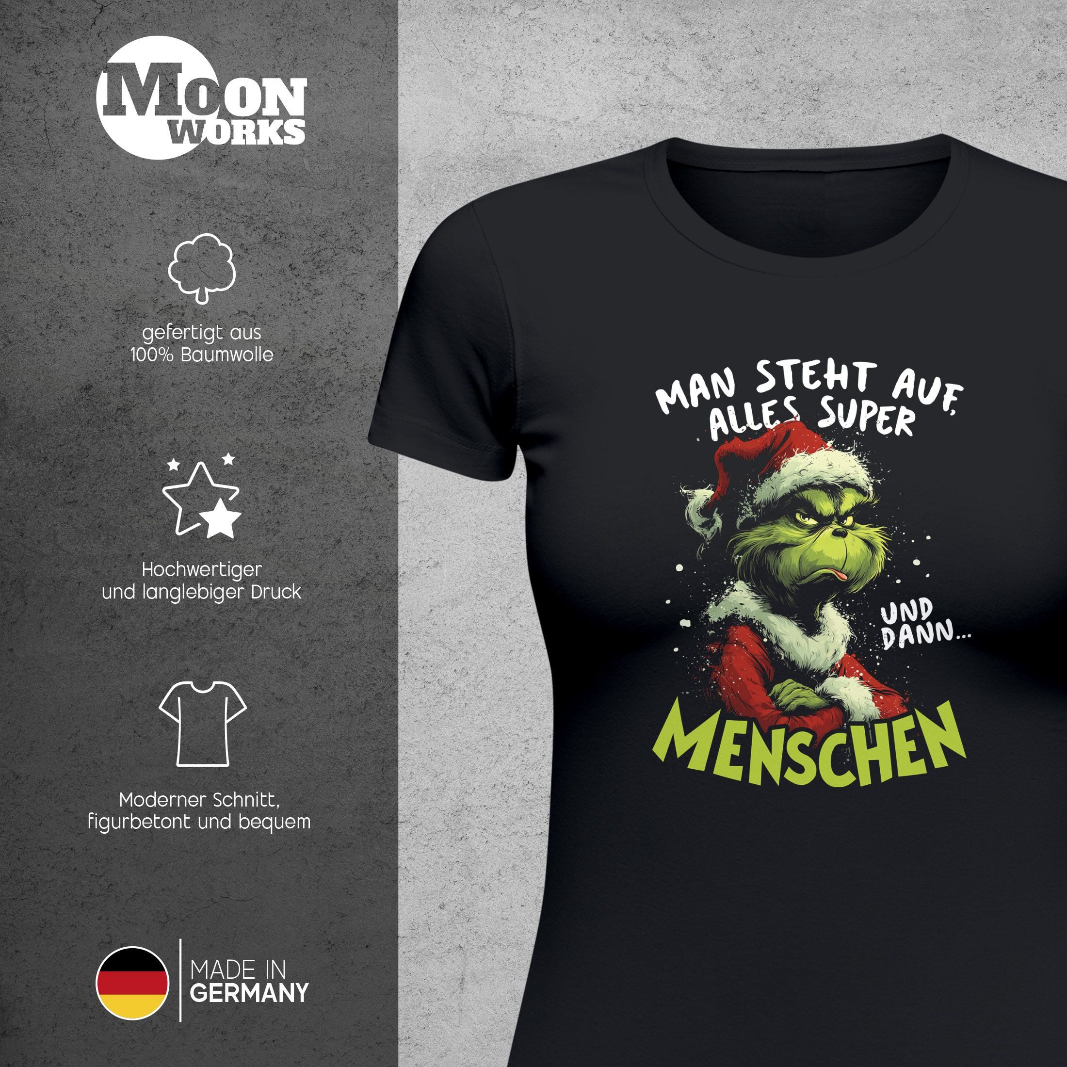 MoonWorks Print-Shirt Weihnachtsshirt Damen Spruch Und dann Menschen T-Shirt Weihnachten mit Print