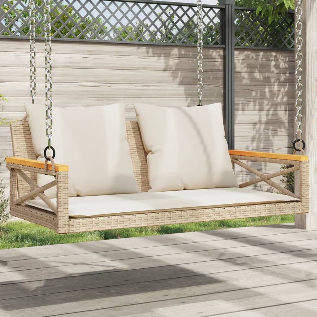 Gartenbank Hängebank mit Kissen Beige 109x62x40 cm Poly Rattan