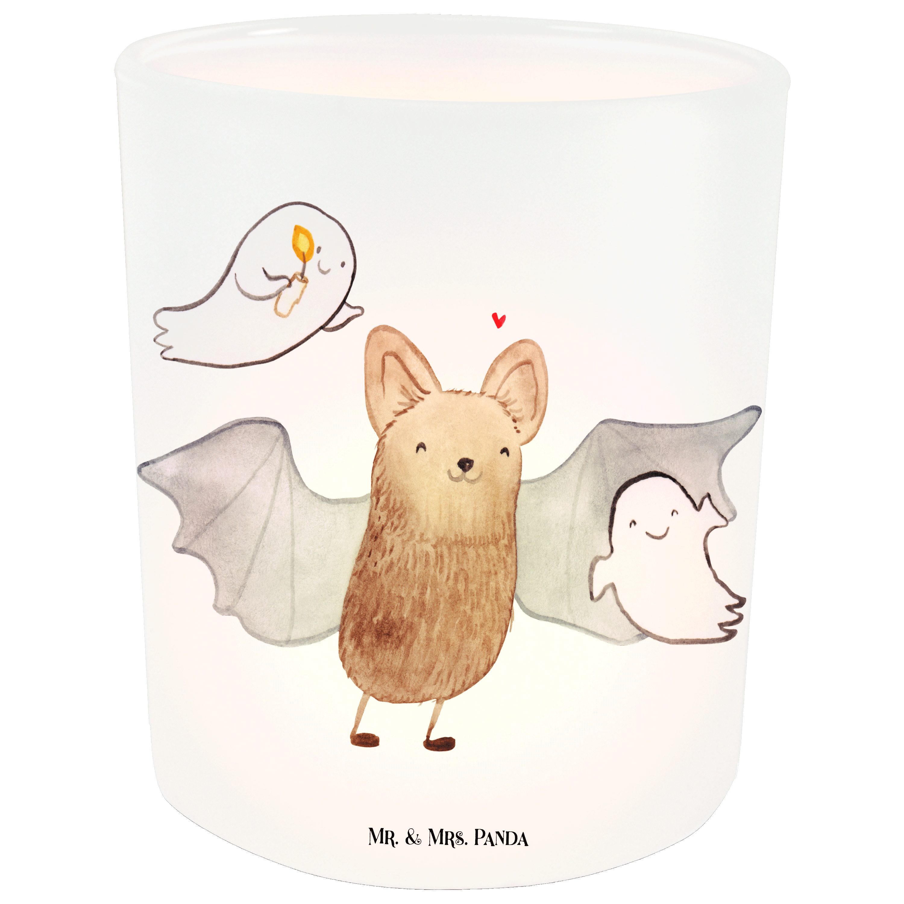 Mr. & Mrs. Panda Windlicht Fledermaus Gespenster - Transparent - Geschenk, Schenken, Halloween, (1 St)