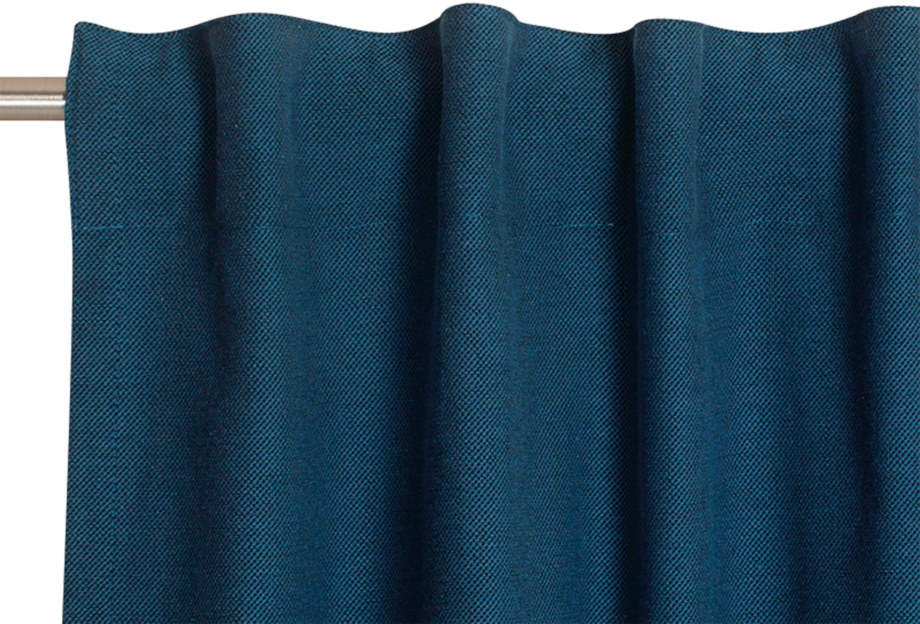 Vorhang Solo, blau (1 Jacquard, SCHÖNER mit blickdicht, St), Multifunktionsband WOHNEN-Kollektion, Lederapplikation