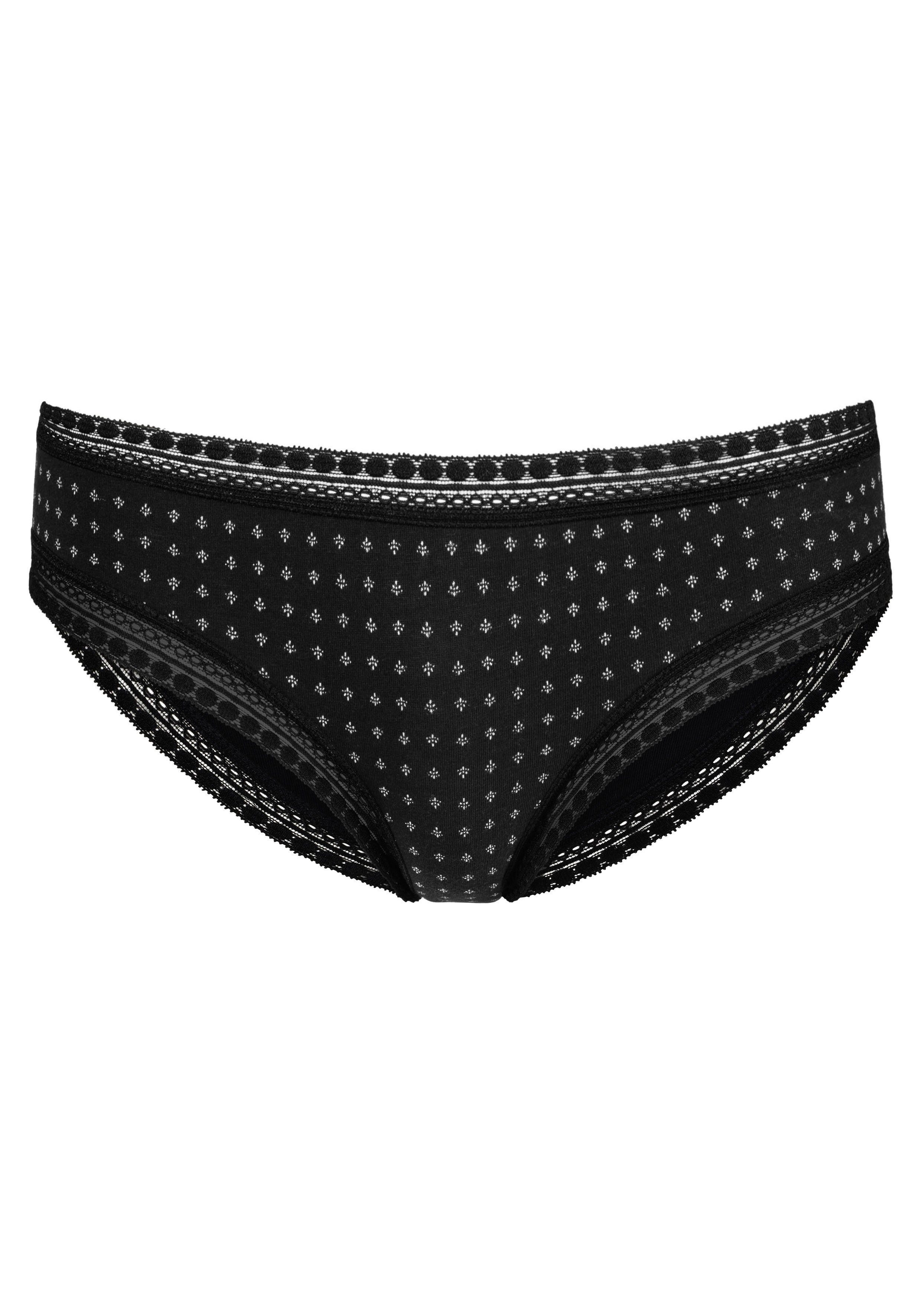 mit weicher Bikinislip schwarz 3-St) Spitze (Packung, LASCANA aus Baumwolle elastischer