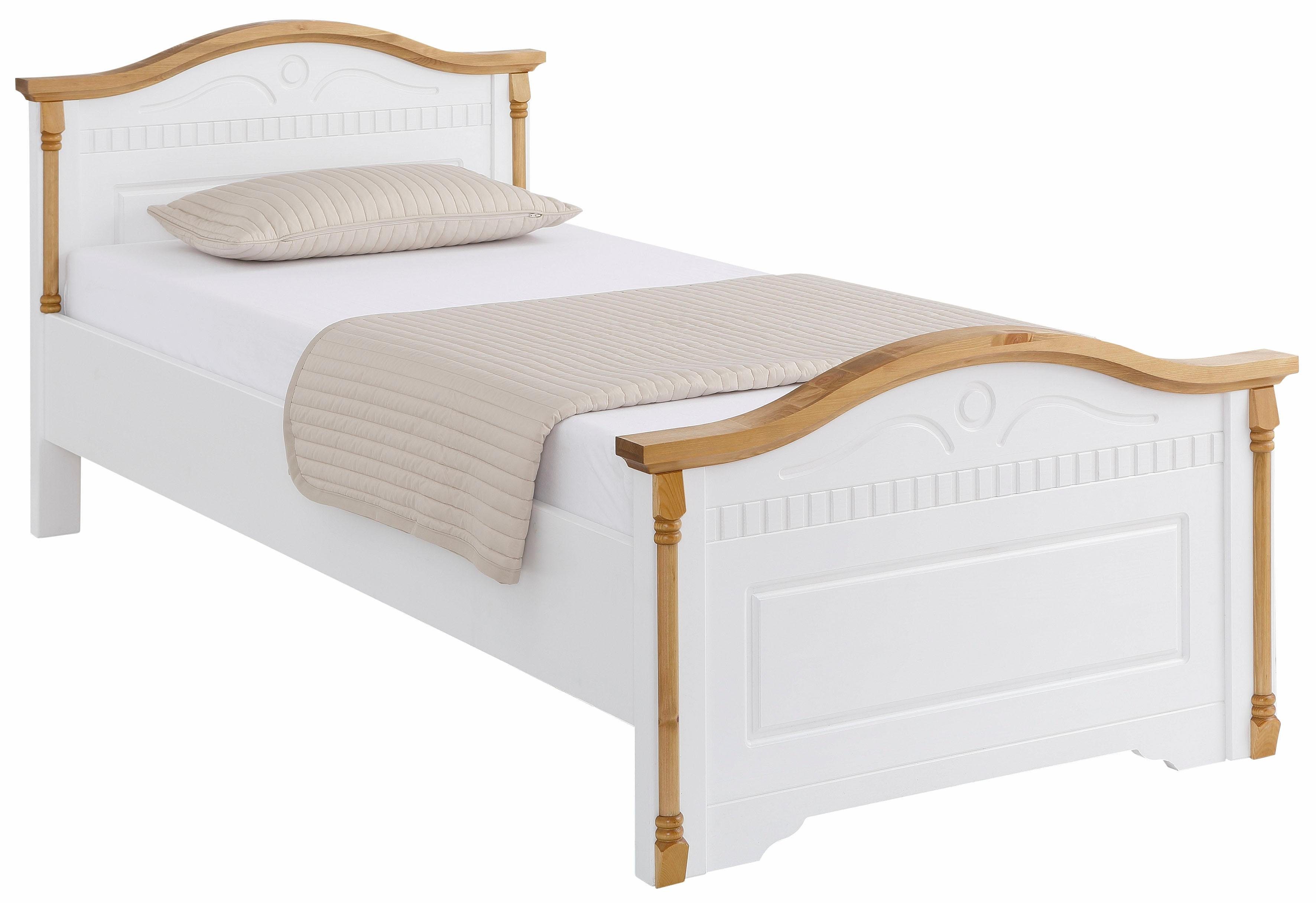 Home affaire Massivholzbett Graz, hohe Belastbarkeit, klassischer Landhausstil, FSC® zertifiziert (Breite/Belastbarkeit 180cm/220 KG, 90cm/=120KG), mit dekorativen Fräsungen, inklusive Lattenrost