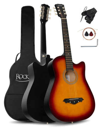 Rocktile Westerngitarre WSD-5C Slim Line Akustikgitarre Set - Dreadnought Akustik Gitarre, Set inkl. Tasche, Ersatzsaiten, Gurt und Plektren