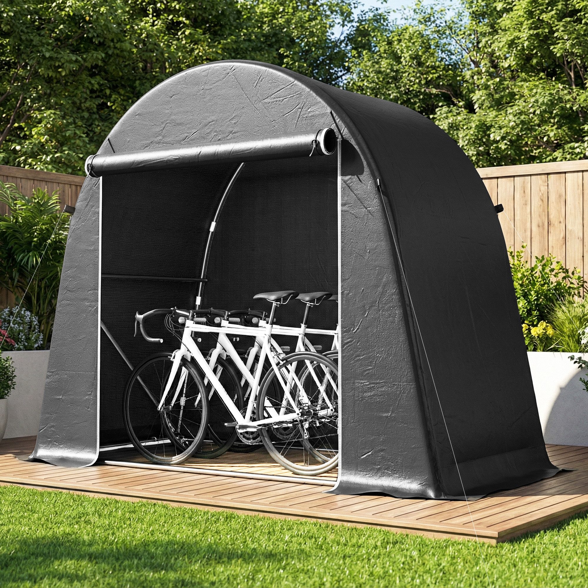 Outsunny Gerätezelt Garagenzelt wasserdicht Fahrradgarage, wetterfest Lagerzelt, Personen: 1 (wasserdicht Fahrradgarage, 1 tlg., Garagenzelt), für Fahrräder Gartengeräte Dunkelgrau