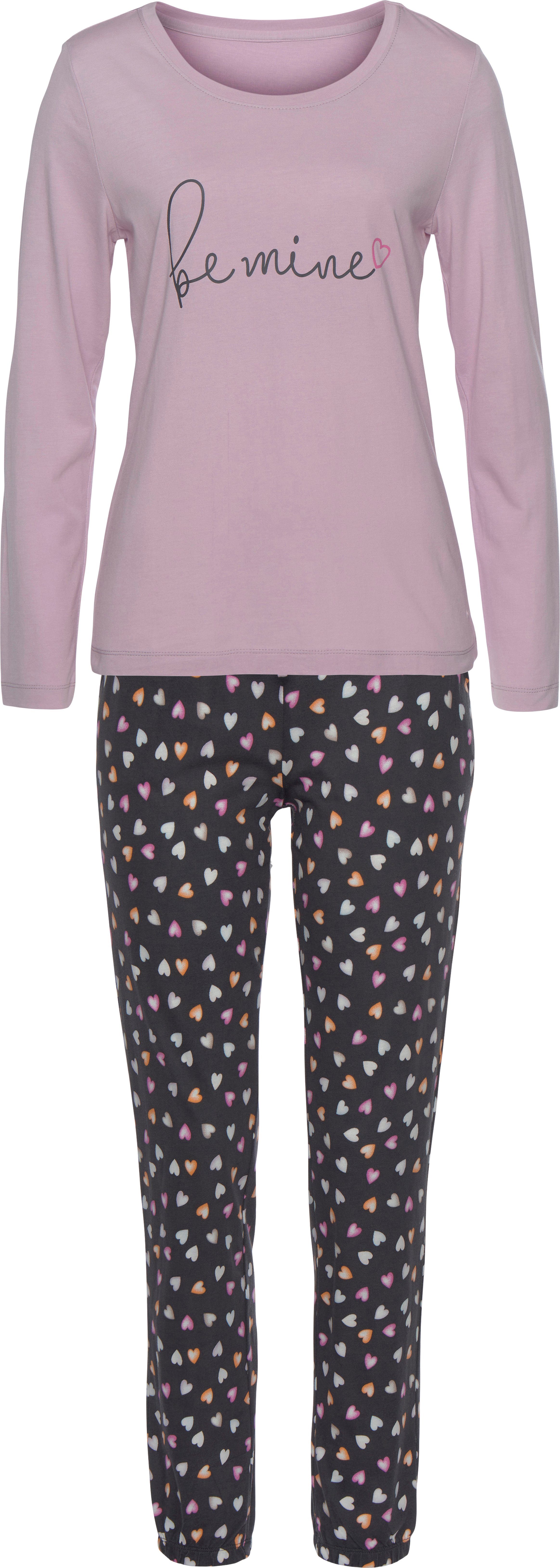 Vivance Dreams tlg) Herzchenprint anthrazit-gemustert 2 lila, mit (Set, Pyjama