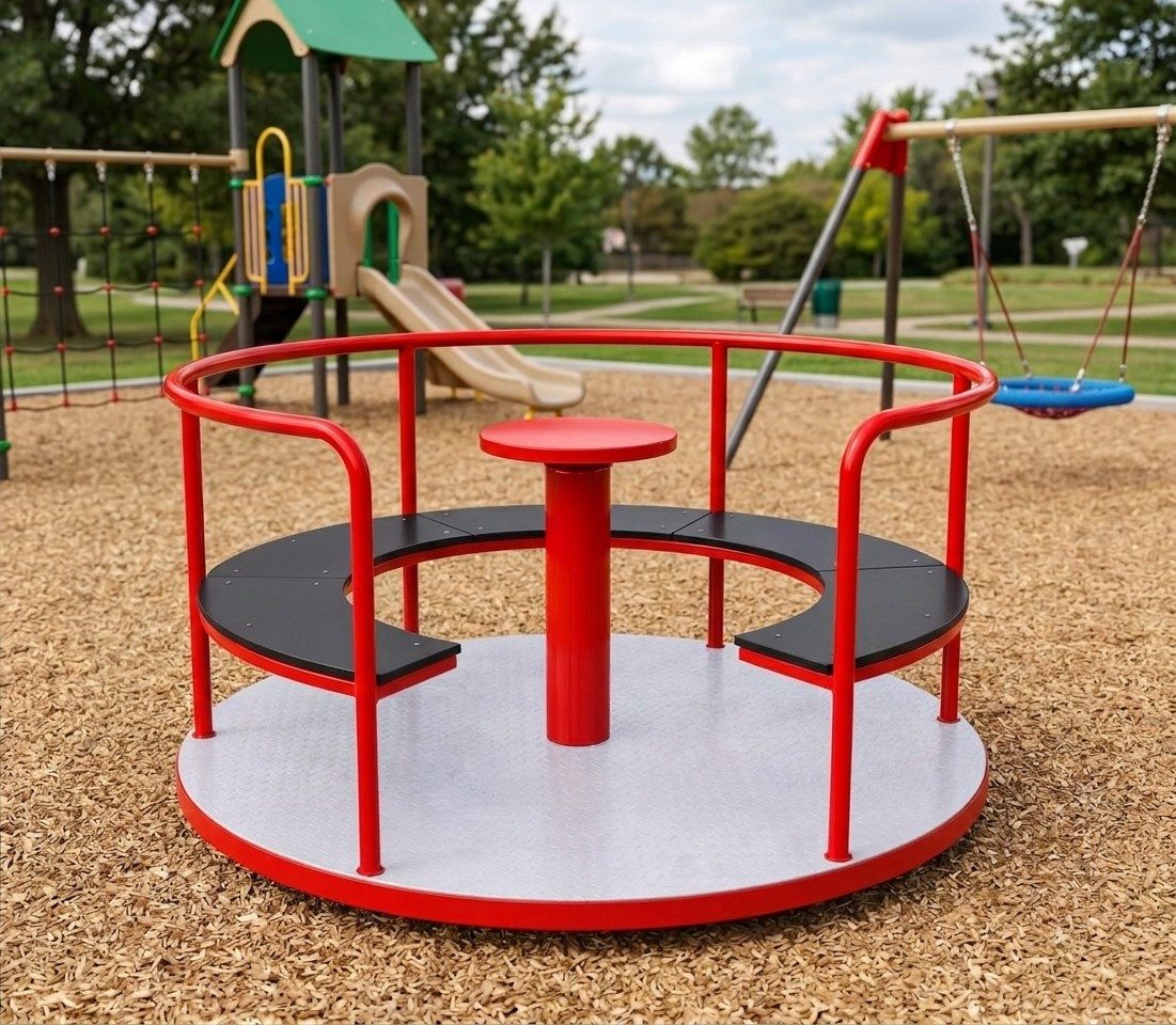 Xlmoebel Klettergerüst Drehplatte für Kinderkarussell im Spielplatzdesign in Rot, (Drehplatte für Kinderkarussell, Drehplatte für Kinderkarussell, rot), Made in Europa