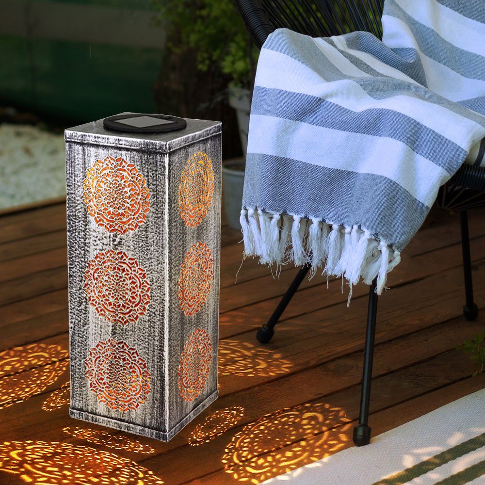 etc-shop LED Solarleuchte, LED-Leuchtmittel fest verbaut, Warmweiß, Solarleuchte orientalisch Solar Garten Deko Erdspieß Silber