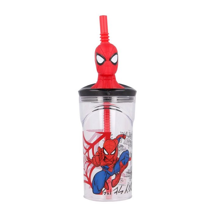 Spiderman Kinderbecher Kunststoff mit Deckel und 3-D Trinkhalm 360 ml BPA frei