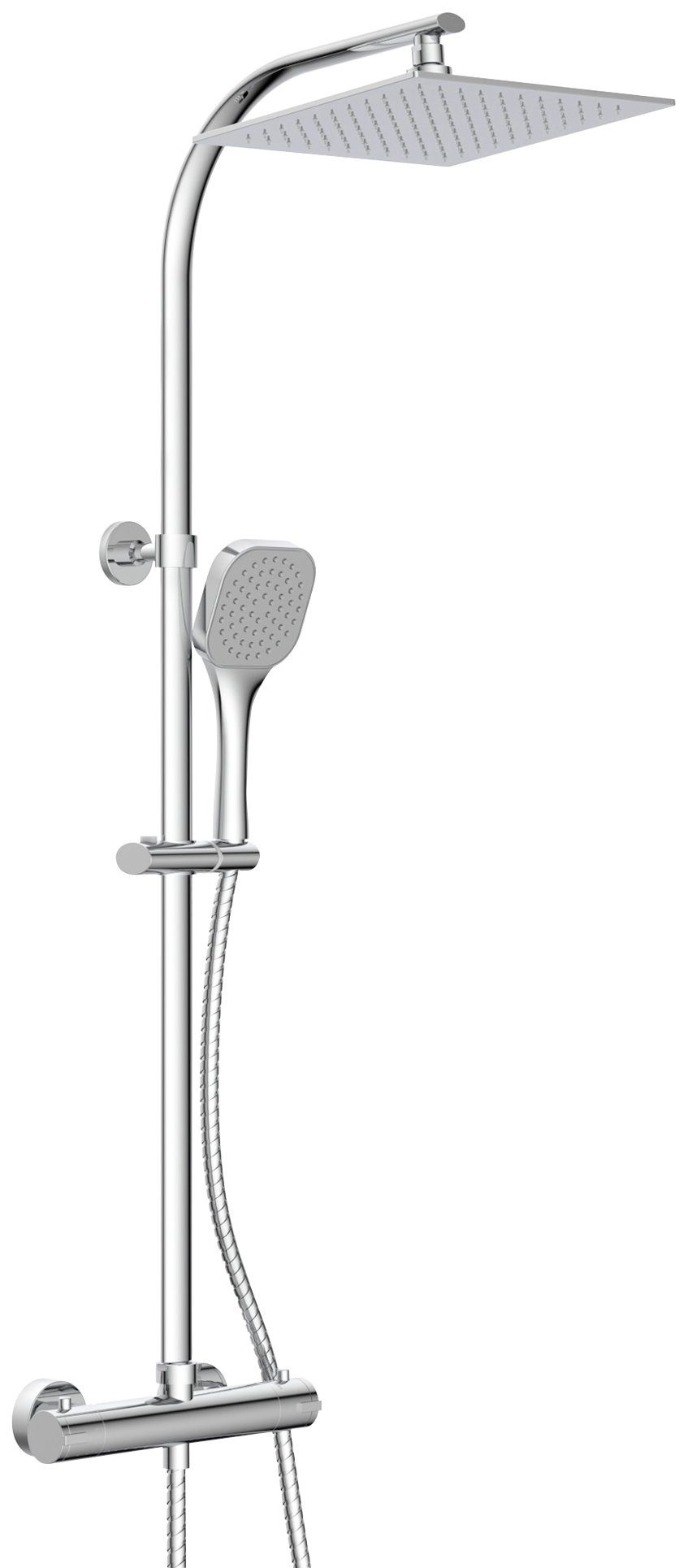 welltime Duschsystem Turin, Höhe 115 cm, Überkopfbrauseset eckig mit Thermostat,30cm Kopfbrause mit Regendusche chromfarben