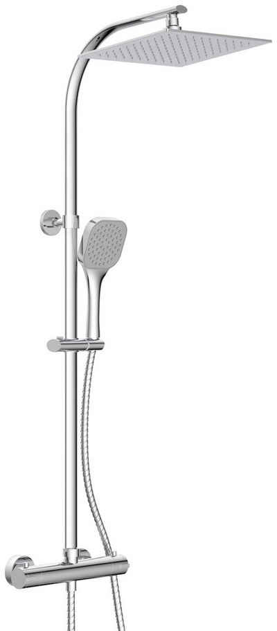 welltime Duschsystem »Turin«, Höhe 115 cm, Überkopfbrauseset eckig mit Thermostat,30cm Kopfbrause mit Regendusche